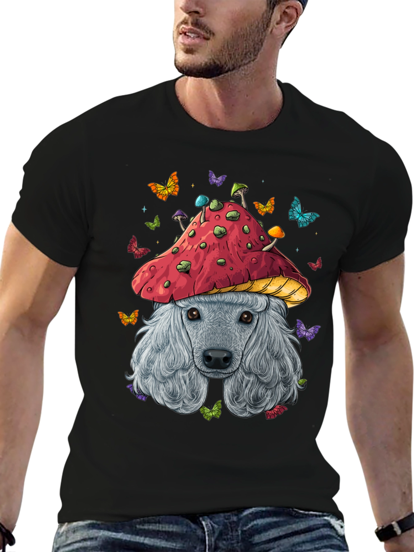 Mushroom Dog Graphic Tee - Unique Artistic Design