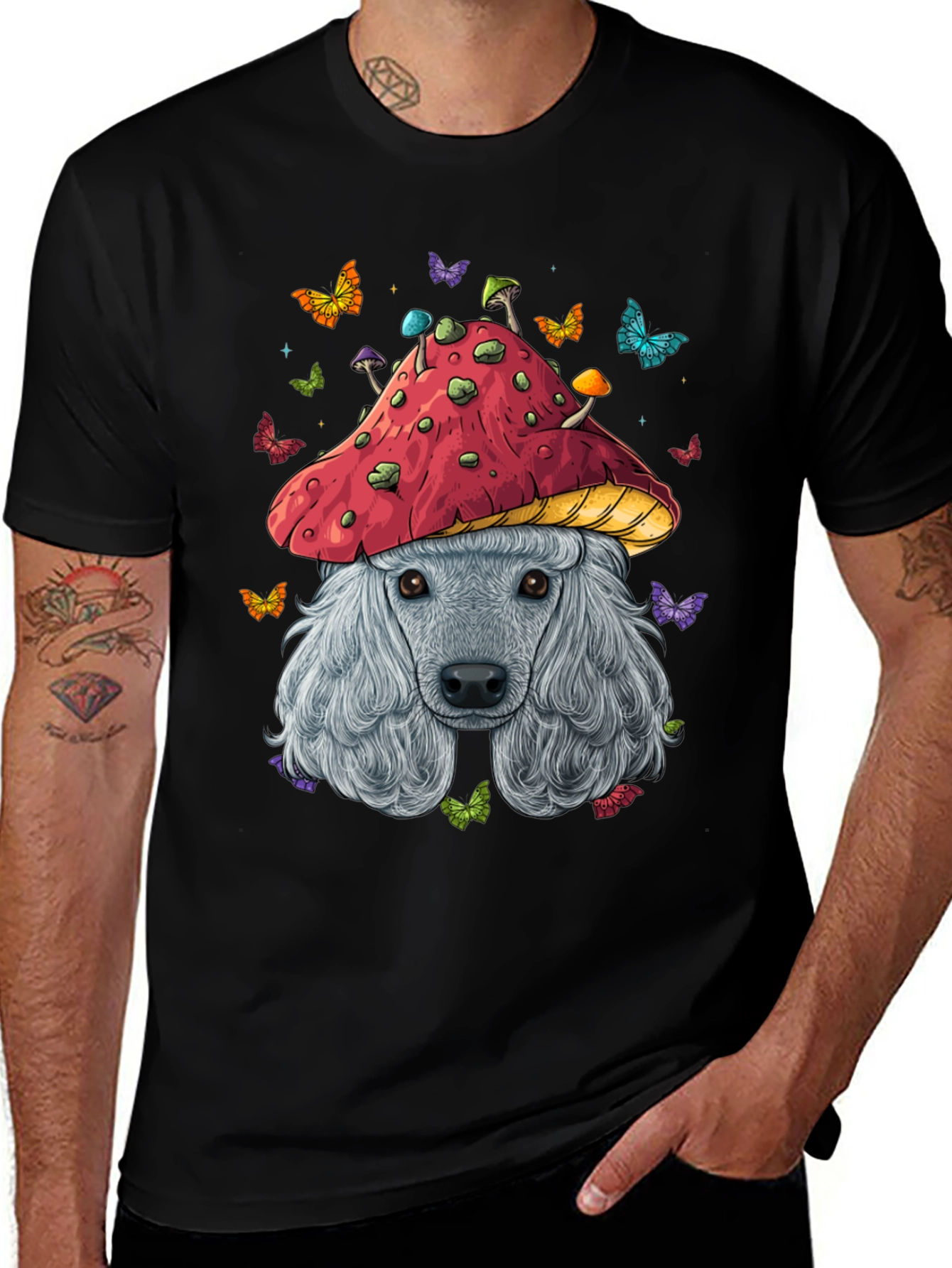 Mushroom Dog Graphic Tee - Unique Artistic Design