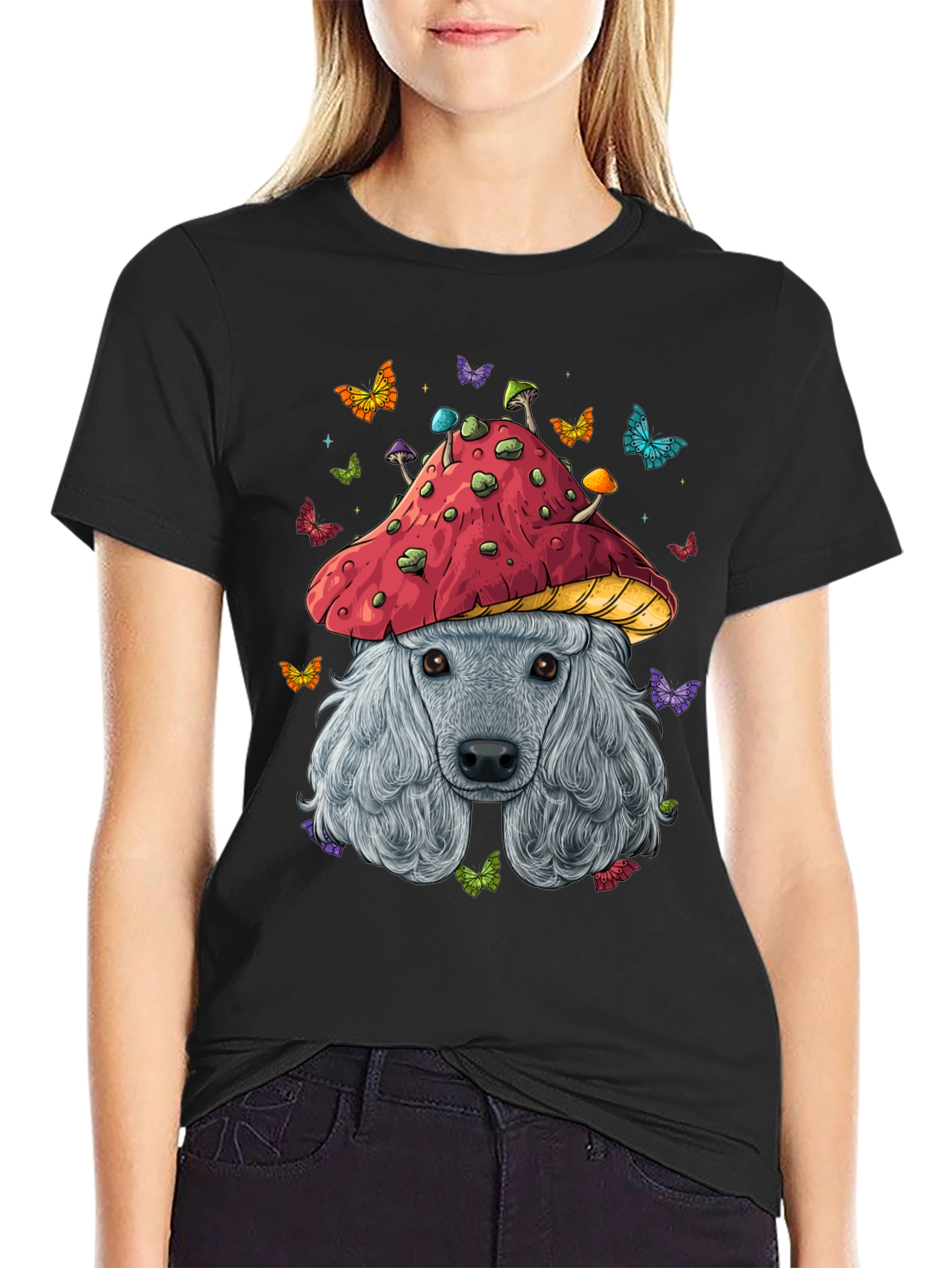 Mushroom Dog Graphic Tee - Unique Artistic Design