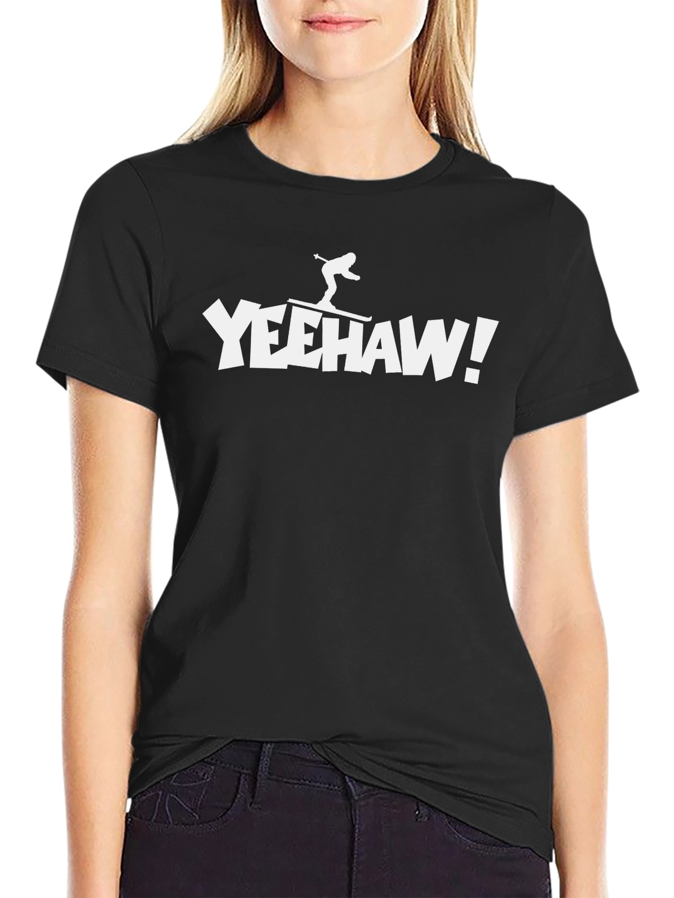 Yeehaw Skiing T-Shirt - Black Cotton Tee