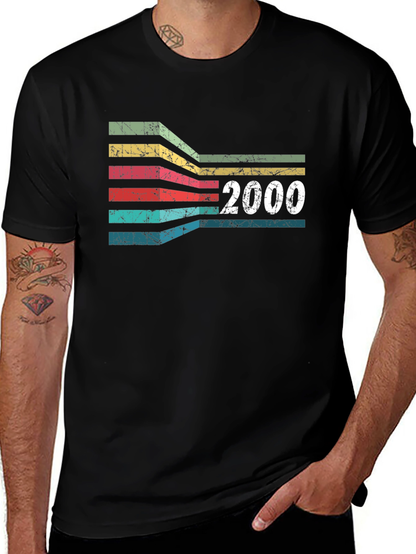 Retro 2000 Striped Graphic T-Shirt