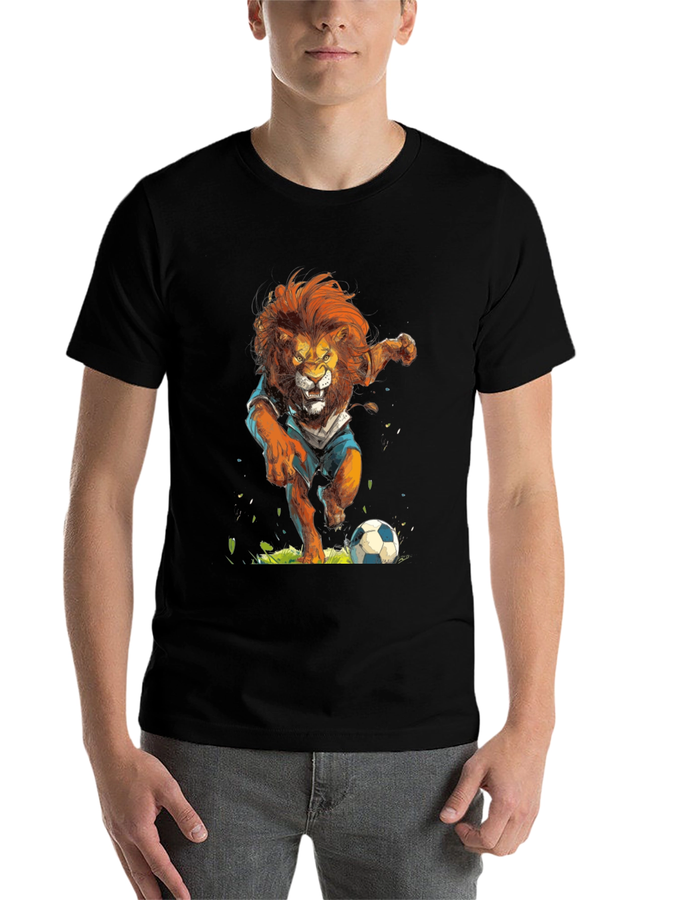 Lion Soccer T-Shirt - Black Graphic Tee