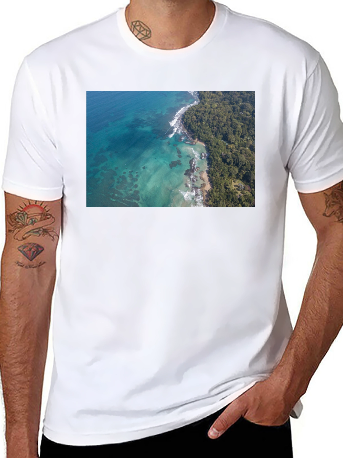 Tropical Ocean Print Black T-Shirt
