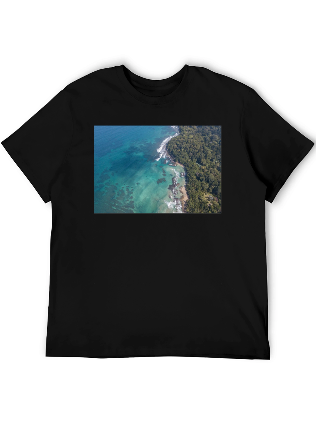 Tropical Ocean Print Black T-Shirt