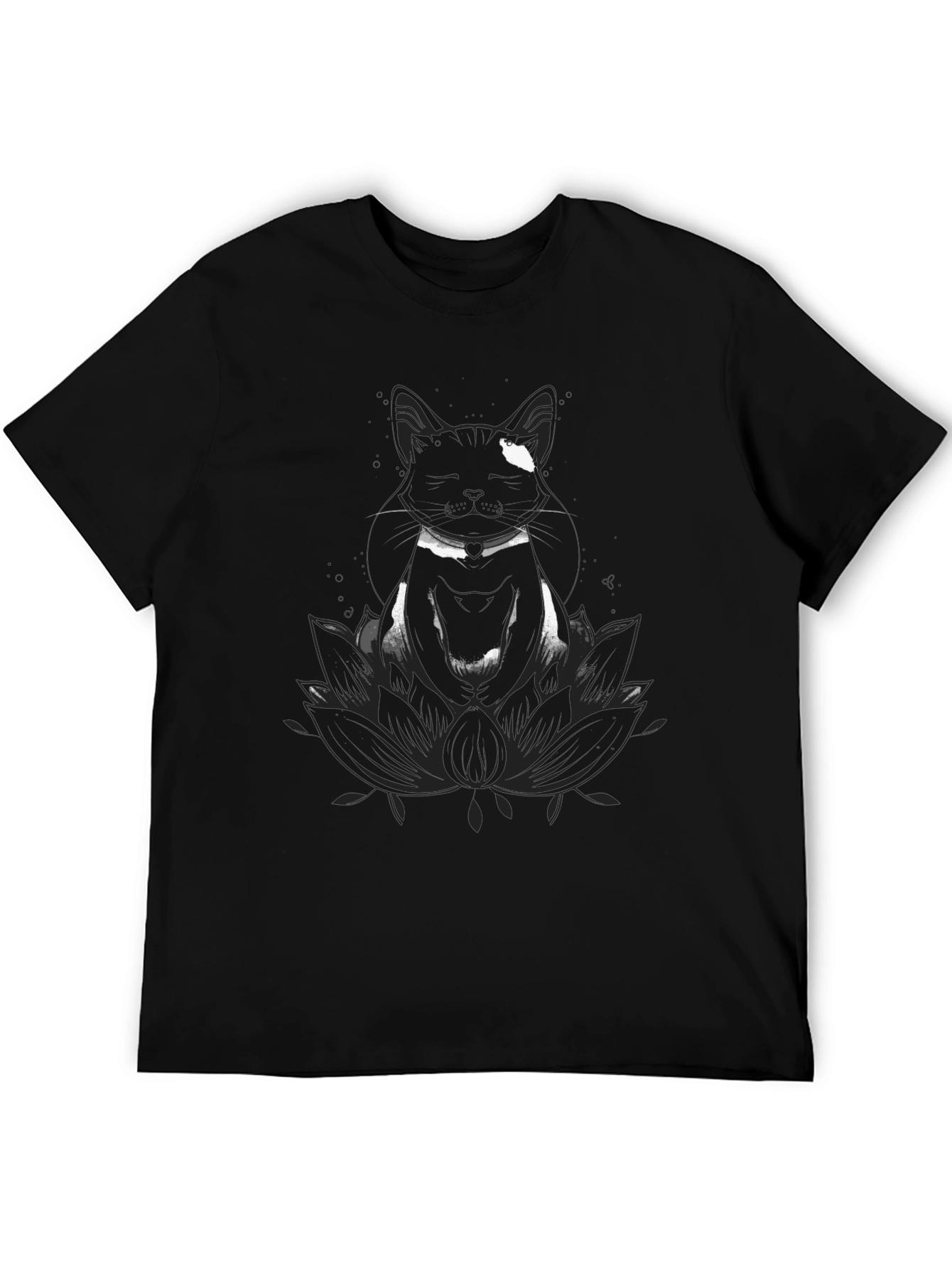 Meditating Cat Lotus Flower Graphic T-Shirt