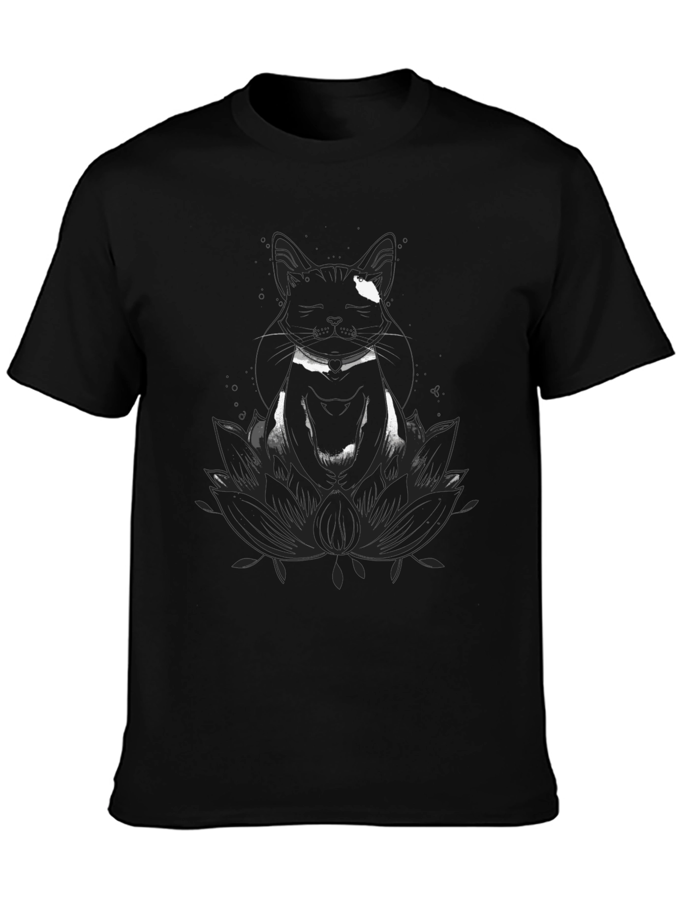 Meditating Cat Lotus Flower Graphic T-Shirt
