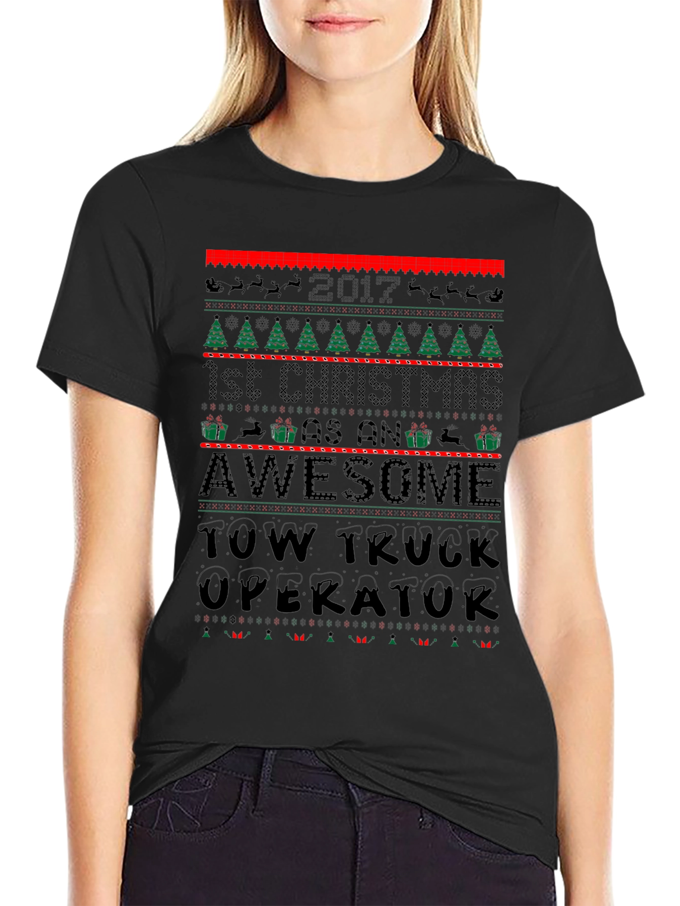 Awesome Tow Truck Operator Ugly Christmas T-Shirt