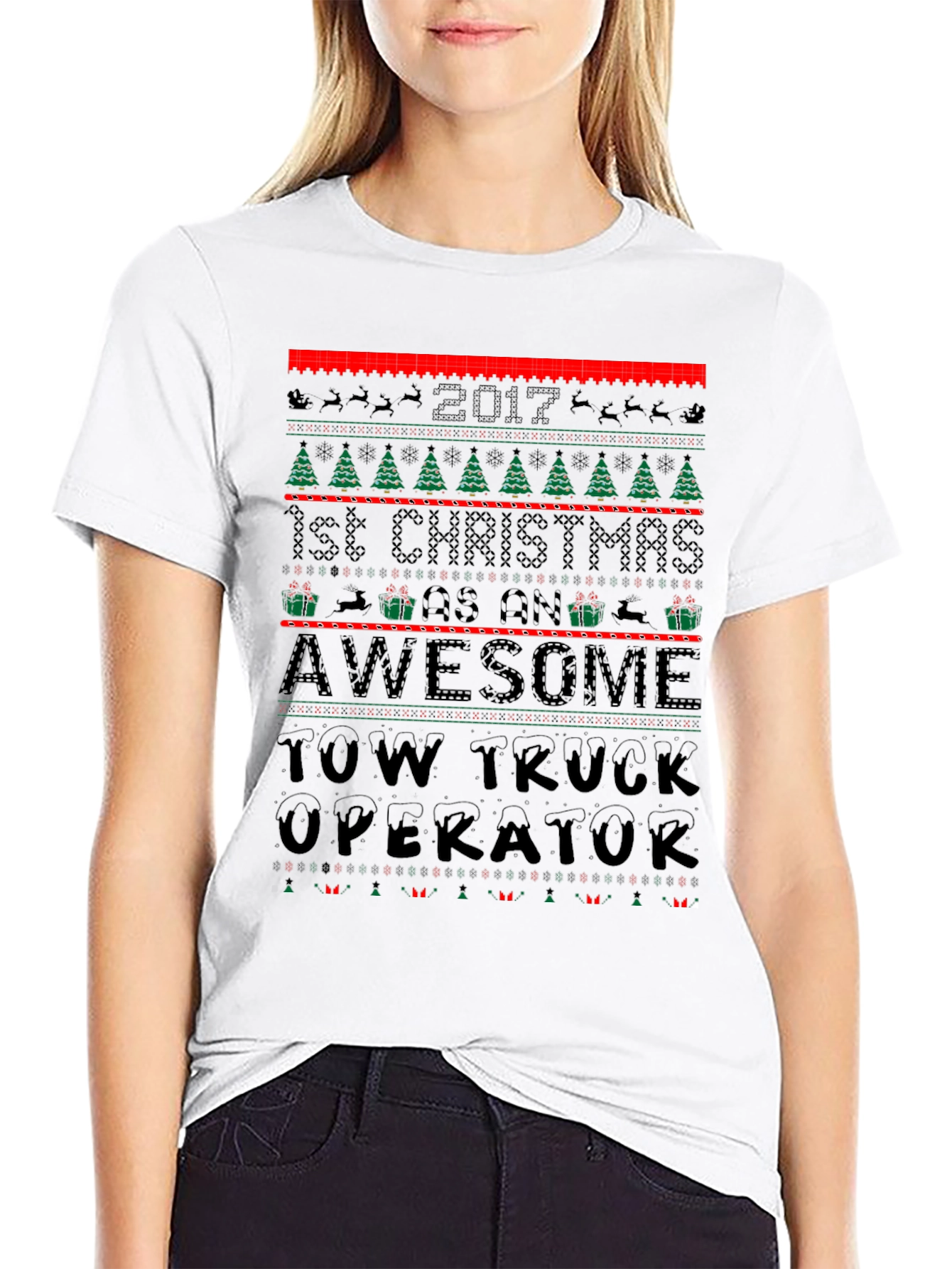 Awesome Tow Truck Operator Ugly Christmas T-Shirt