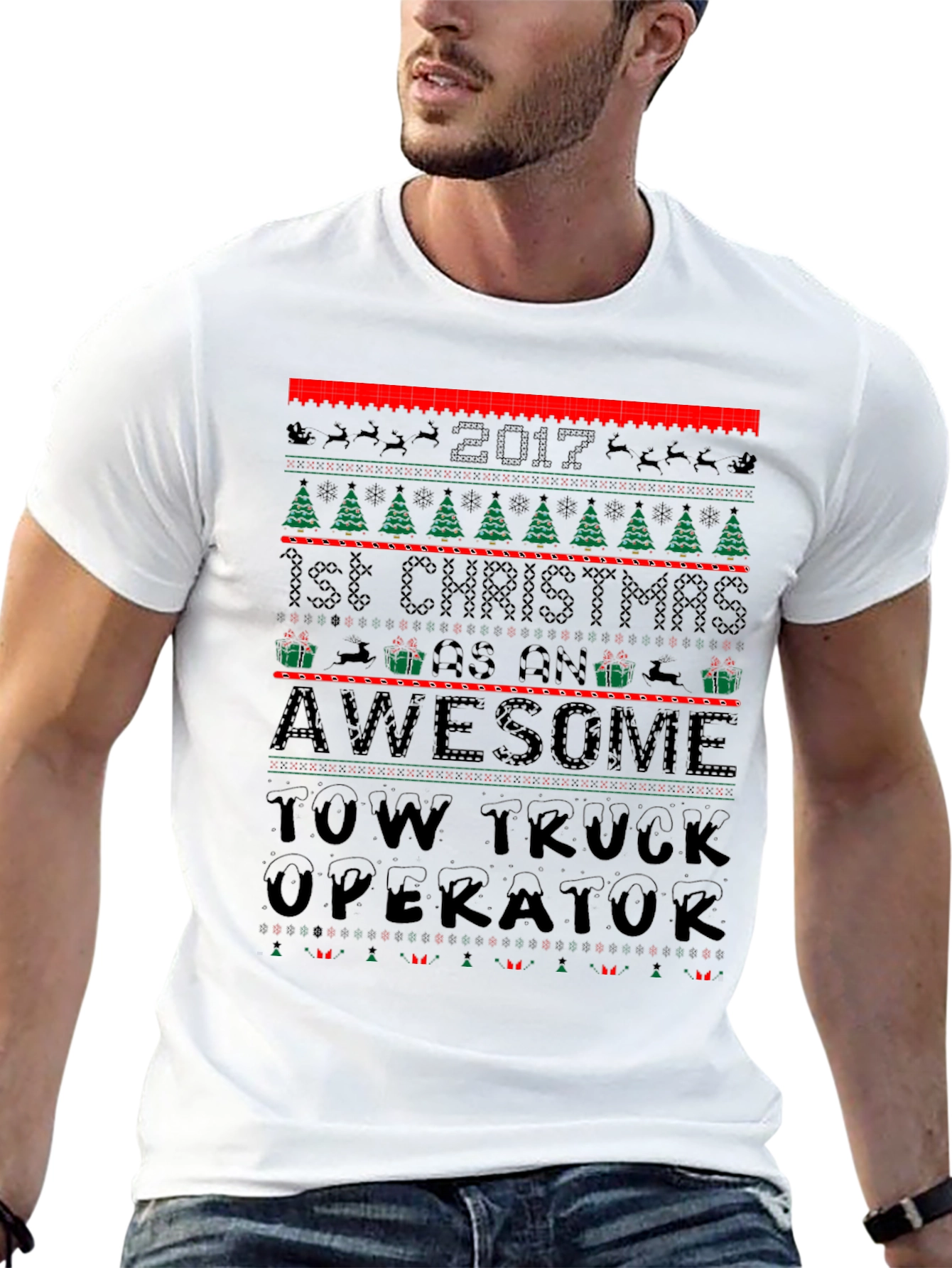 Awesome Tow Truck Operator Ugly Christmas T-Shirt