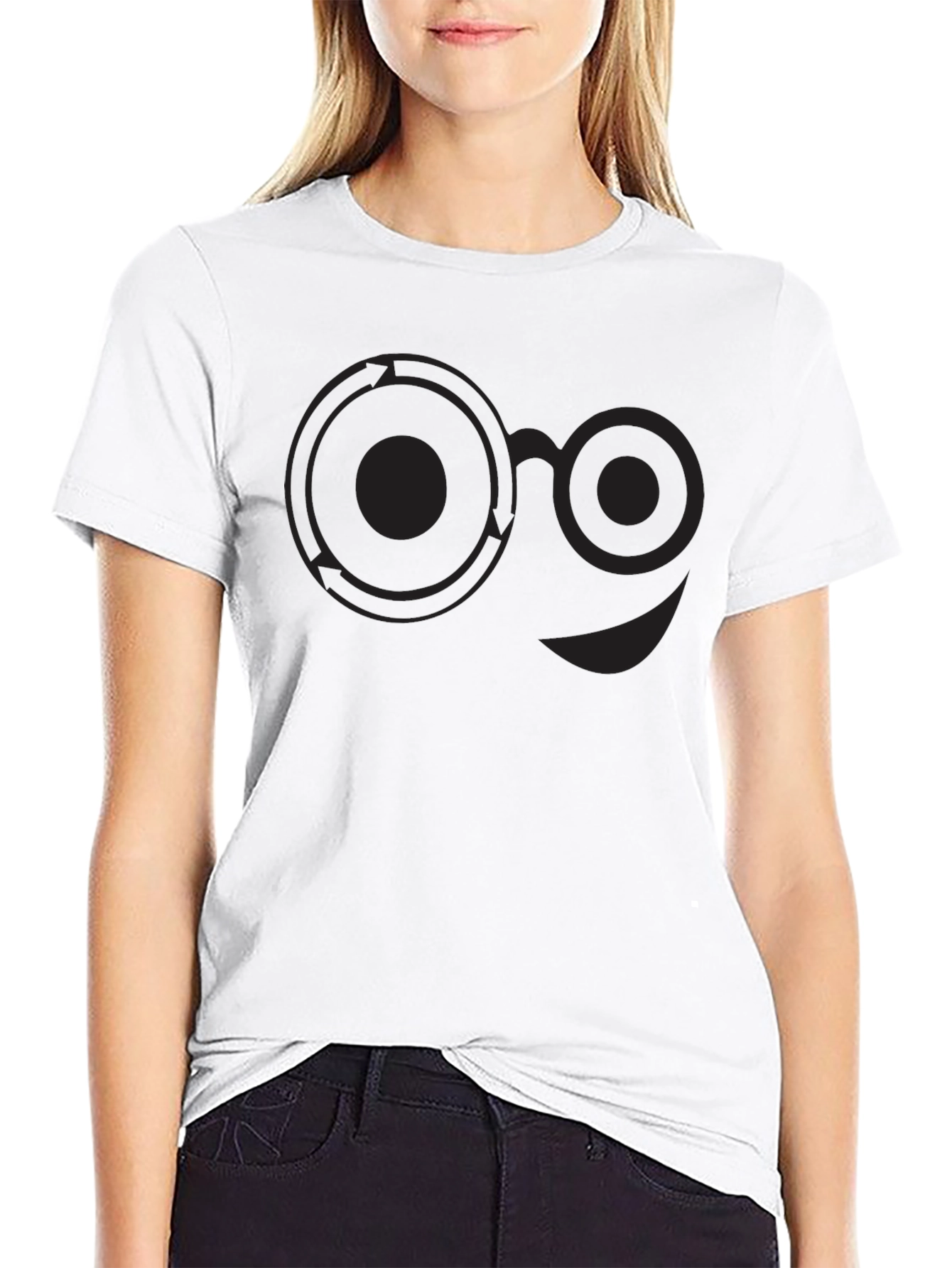 Abstract Smiley Face Graphic Black T-Shirt