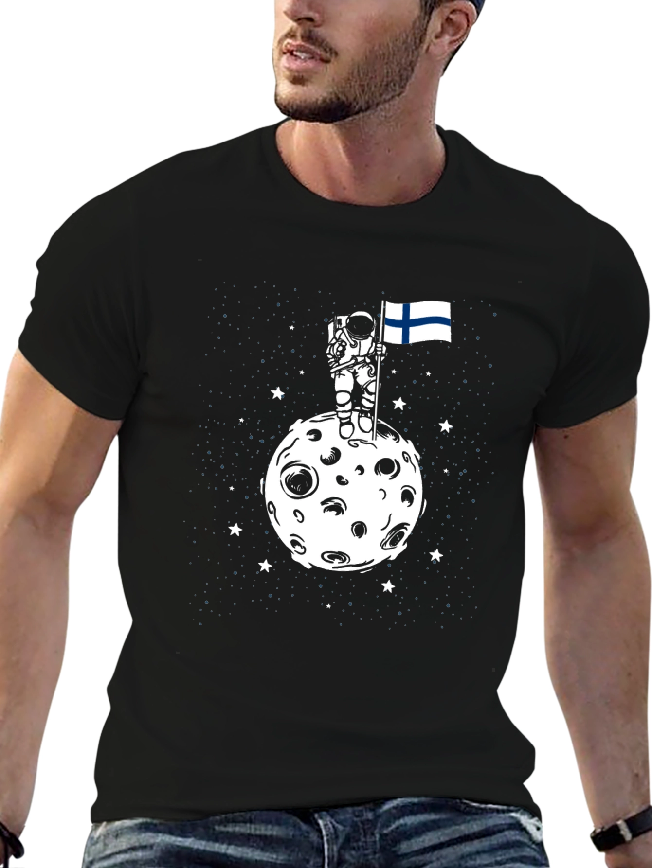Astronaut Finland Flag Moon Graphic T-Shirt