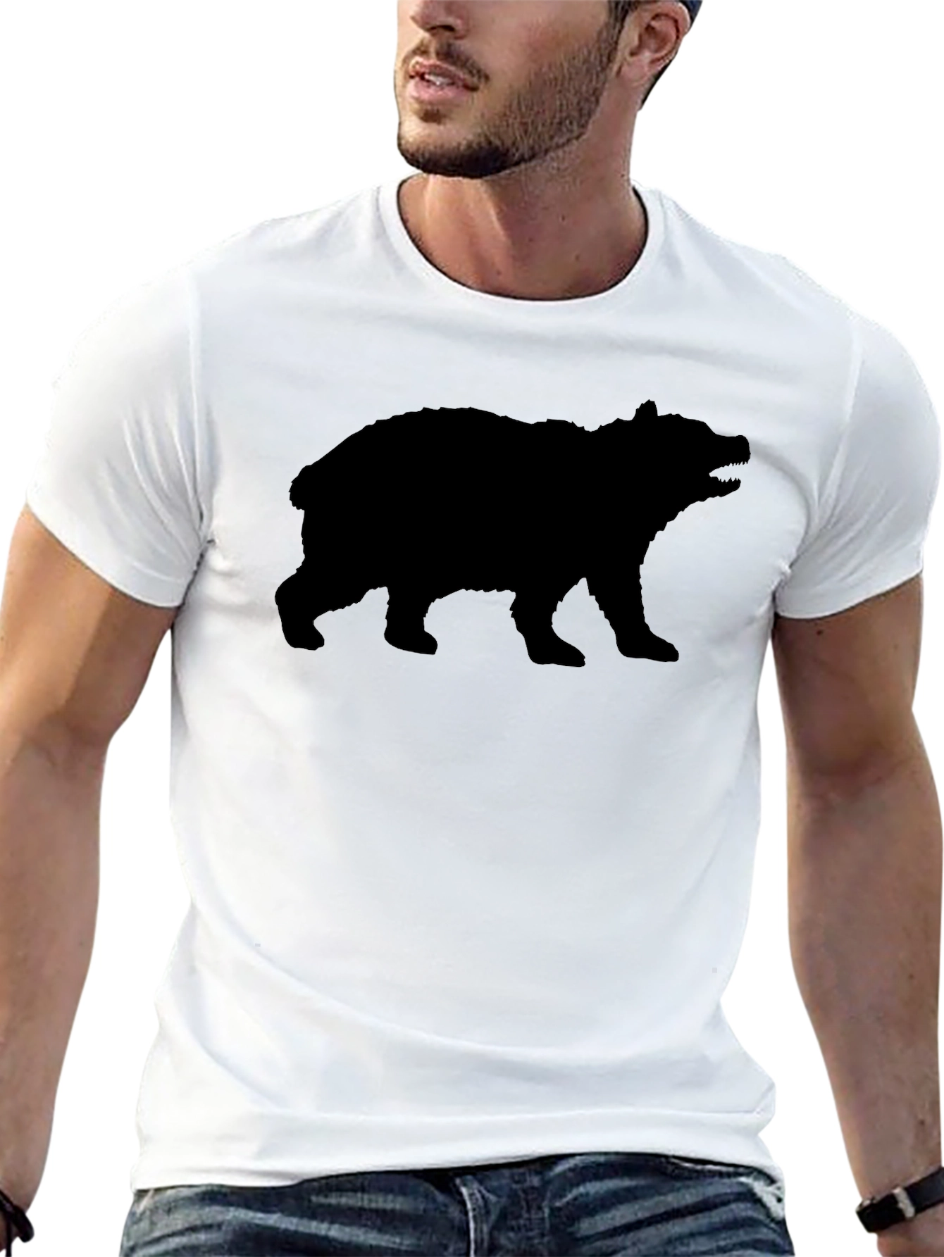 Bear Silhouette Graphic T-Shirt - Black
