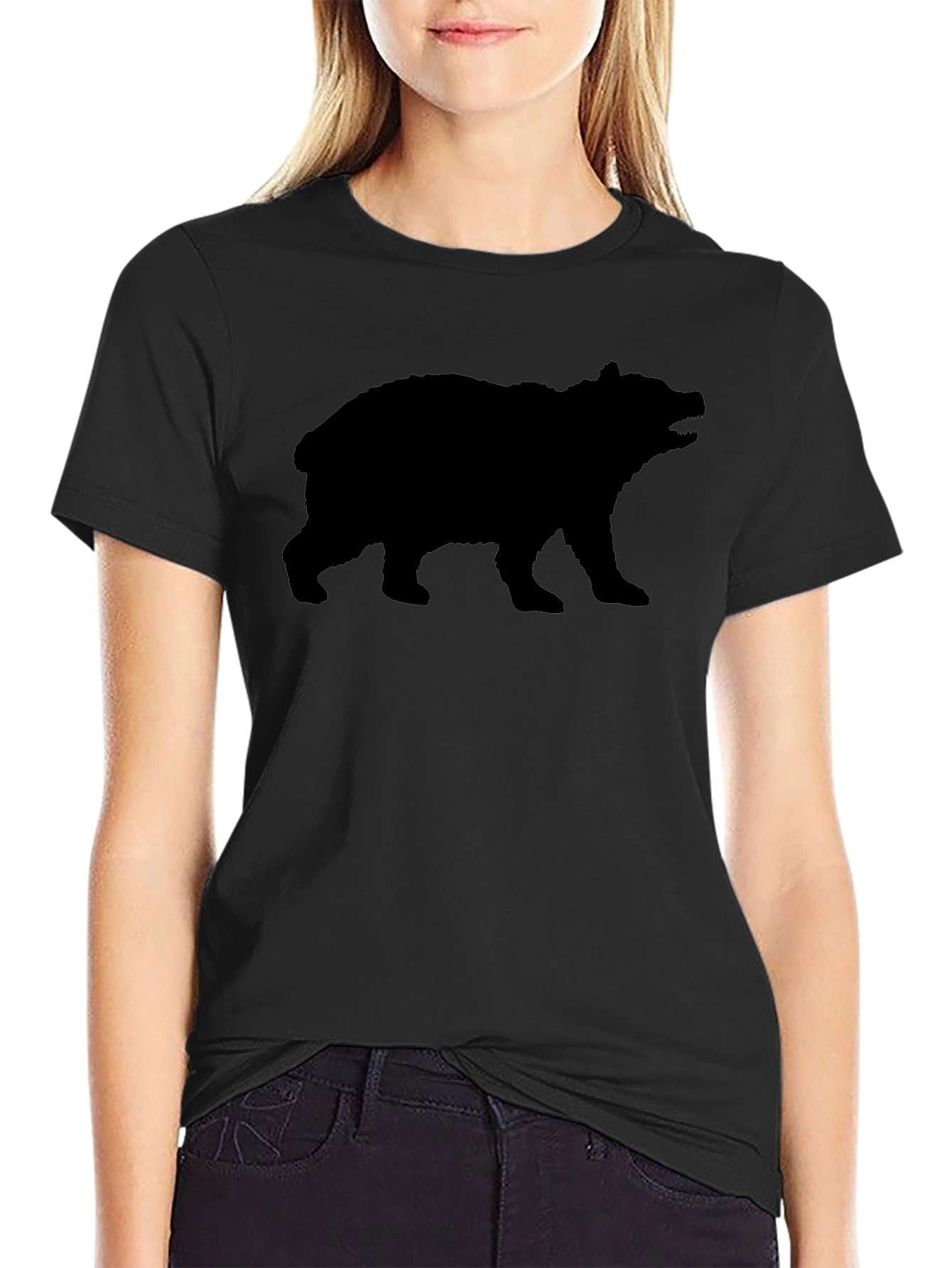 Bear Silhouette Graphic T-Shirt - Black