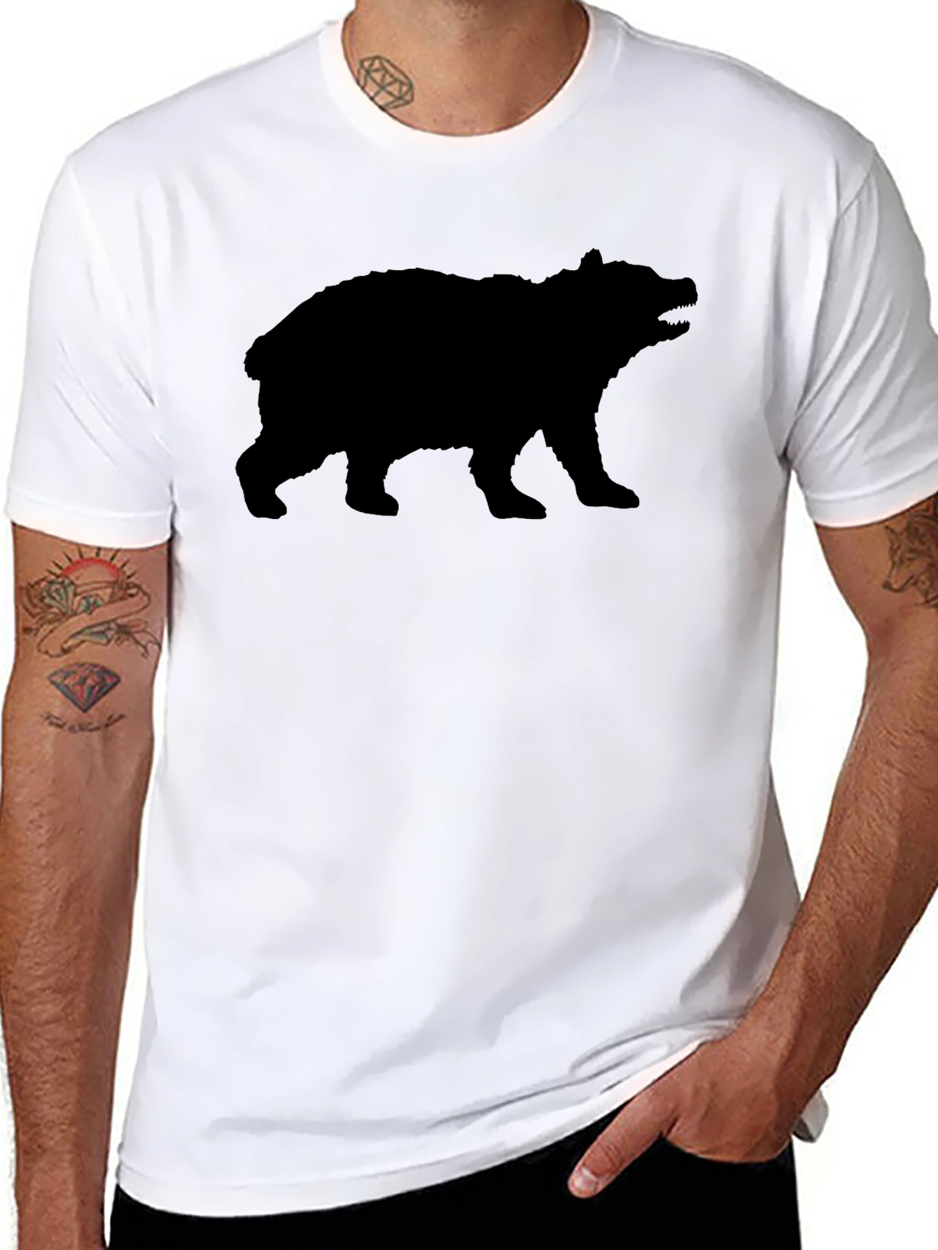 Bear Silhouette Graphic T-Shirt - Black