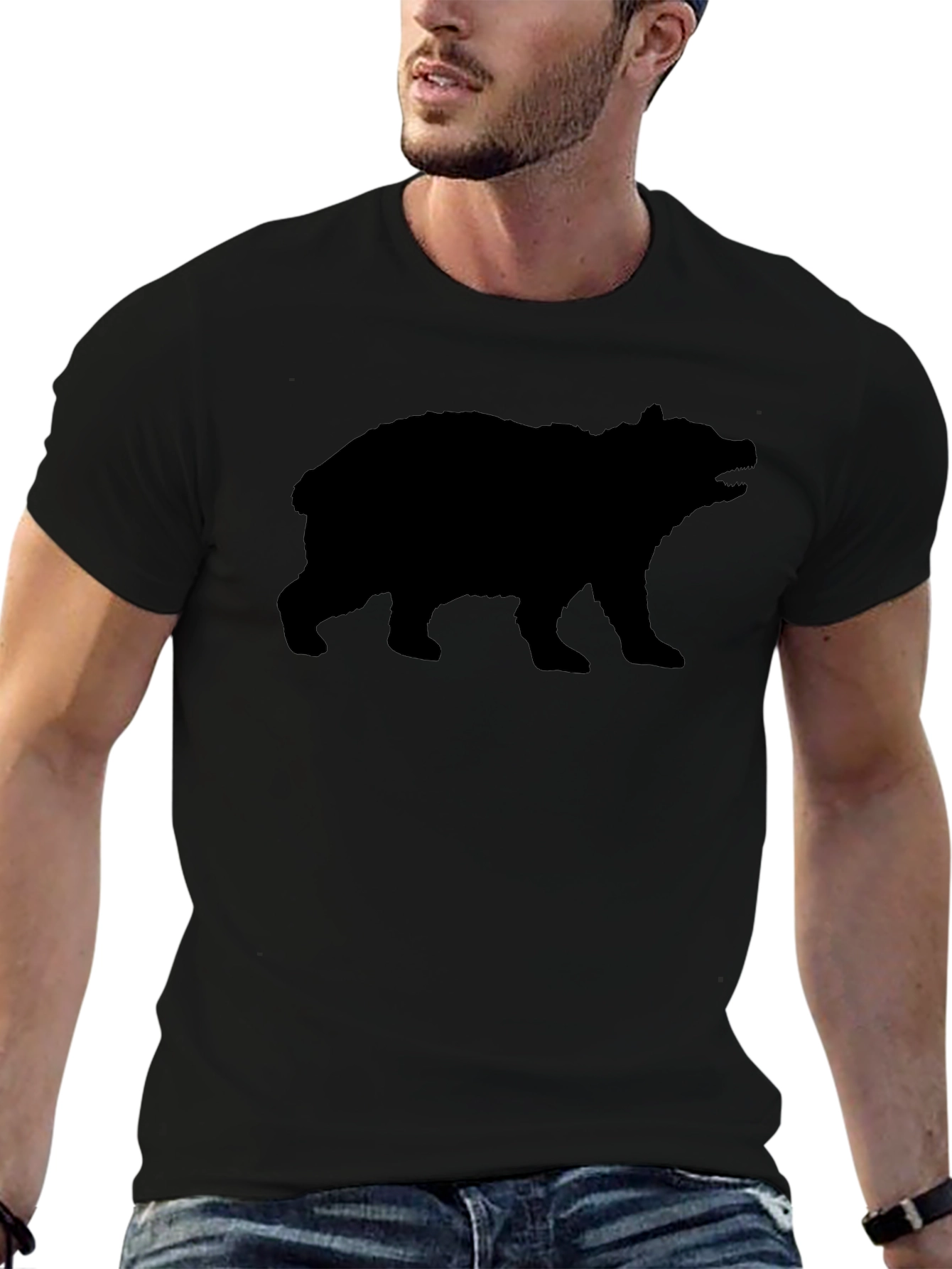 Bear Silhouette Graphic T-Shirt - Black