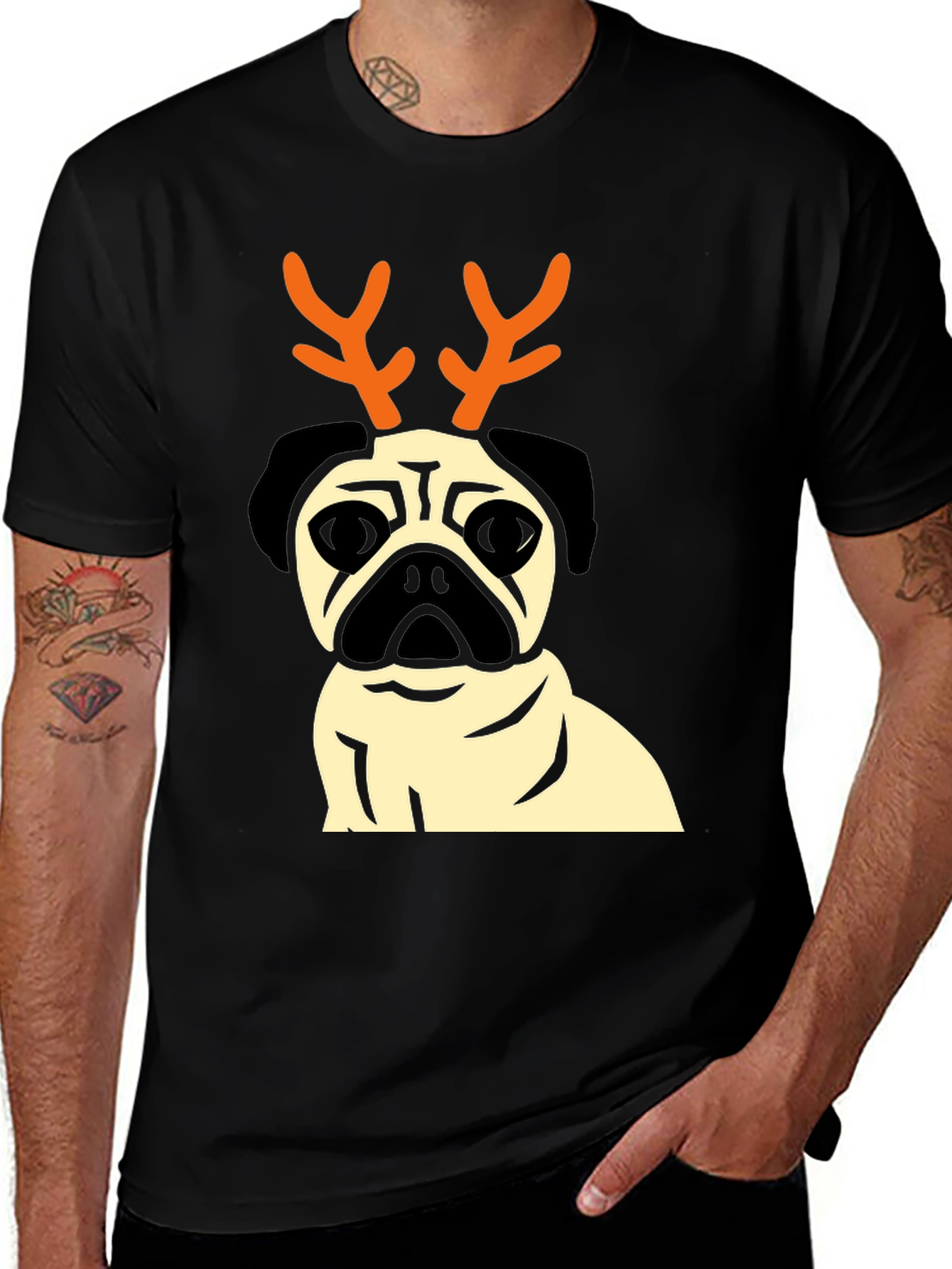 Holiday Pug Reindeer Graphic Tee