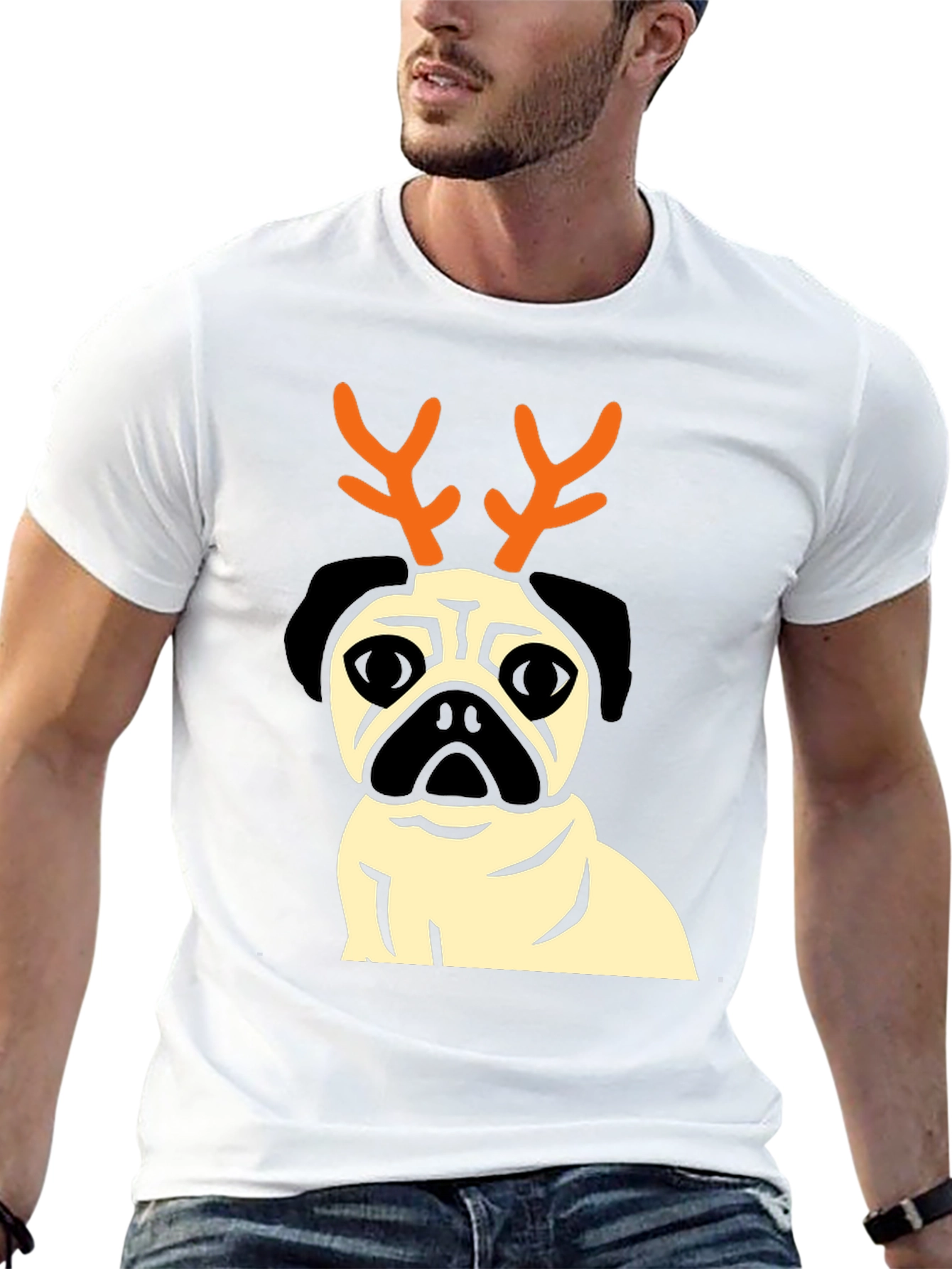 Holiday Pug Reindeer Graphic Tee