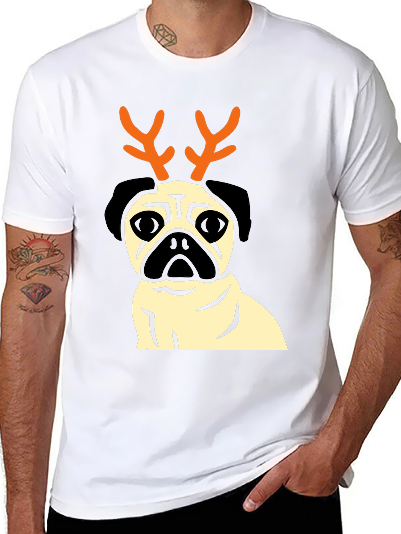 Holiday Pug Reindeer Graphic Tee