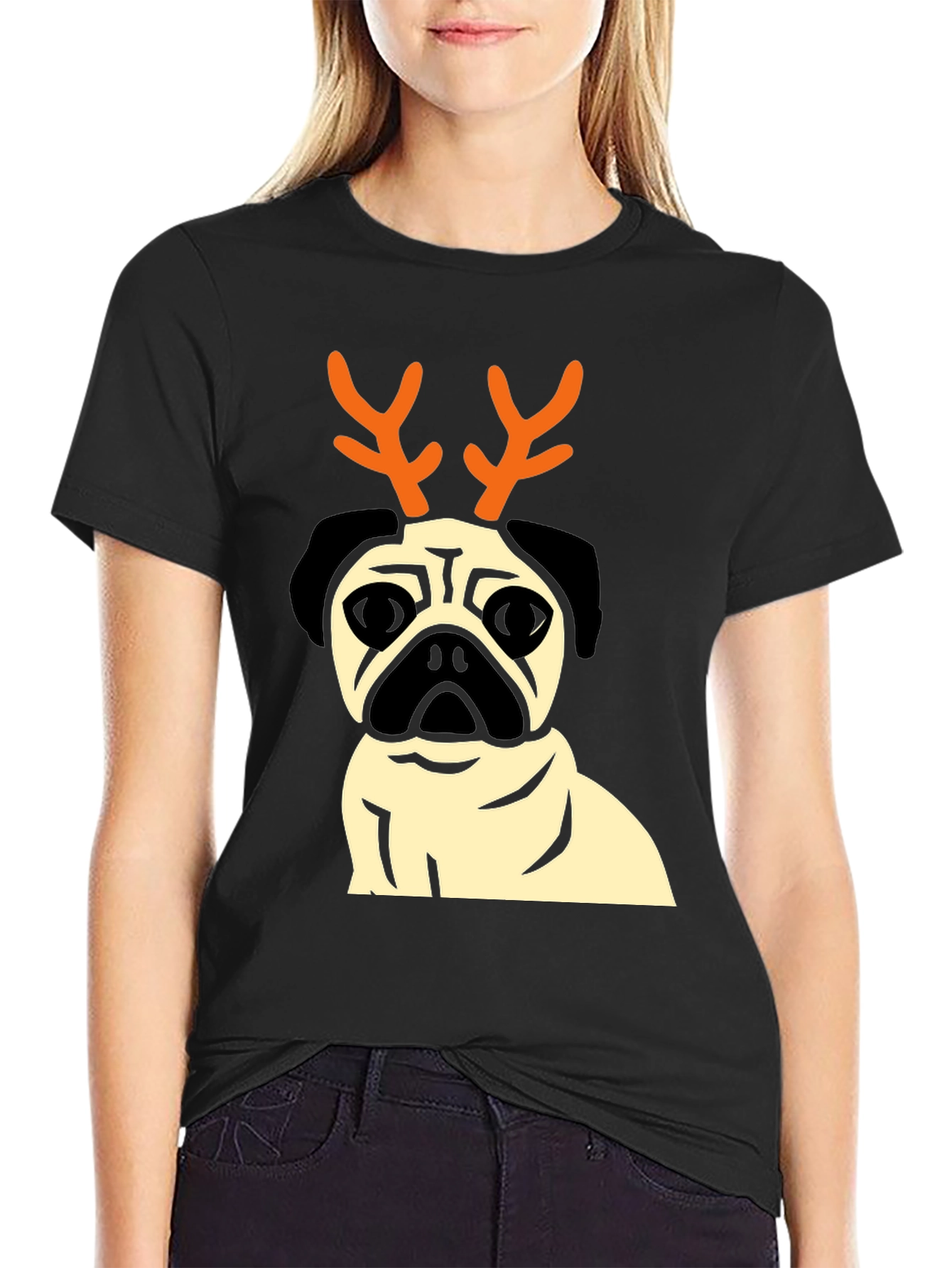 Holiday Pug Reindeer Graphic Tee
