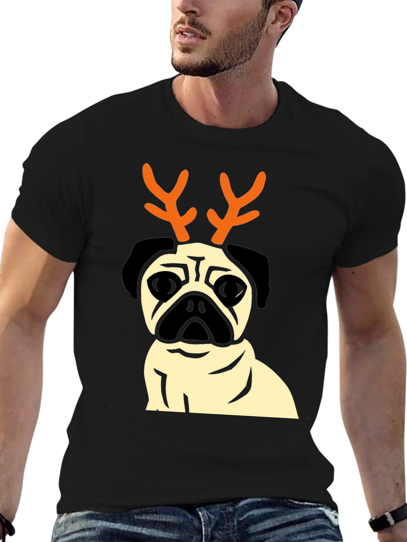 Holiday Pug Reindeer Graphic Tee