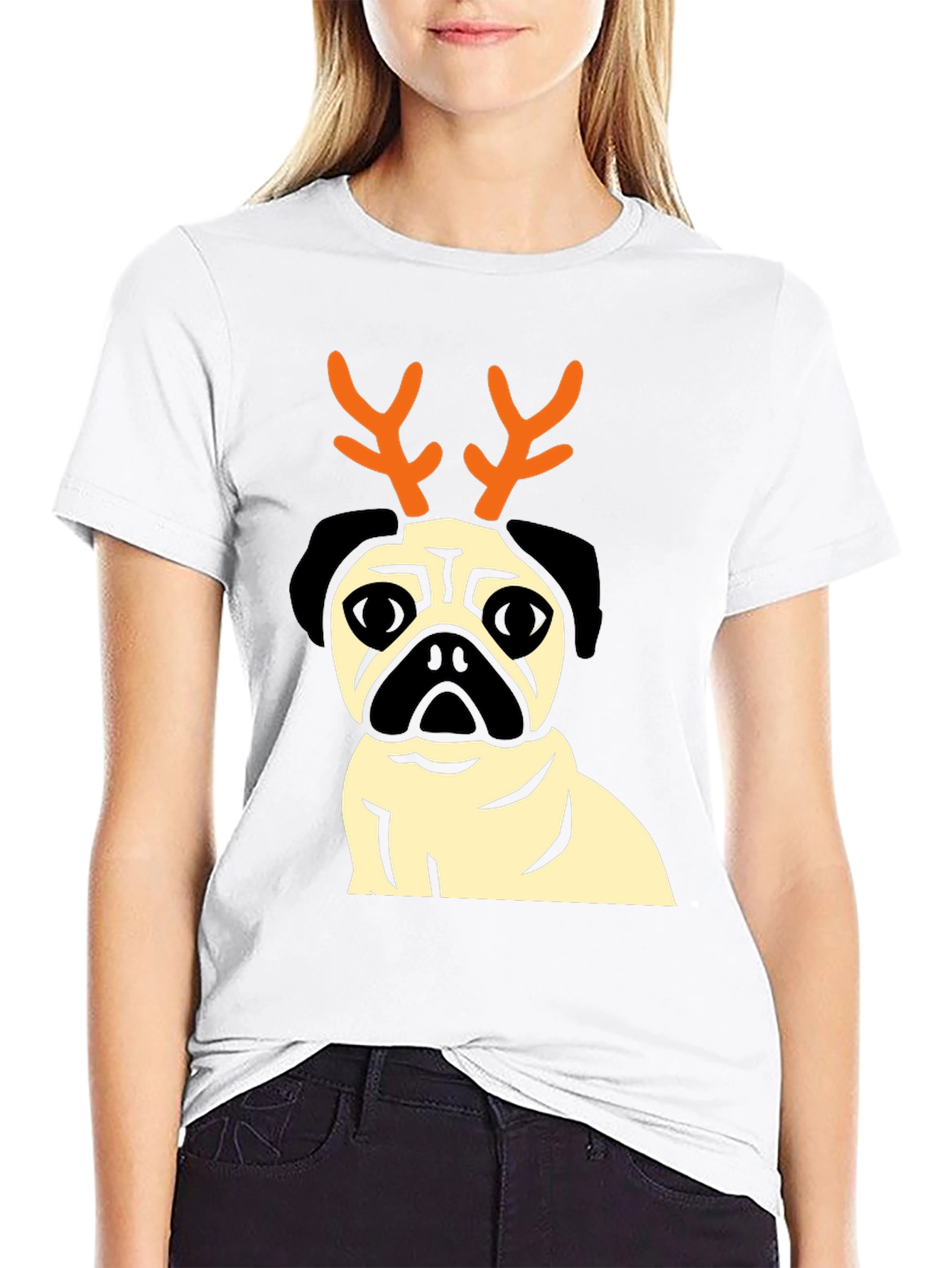 Holiday Pug Reindeer Graphic Tee
