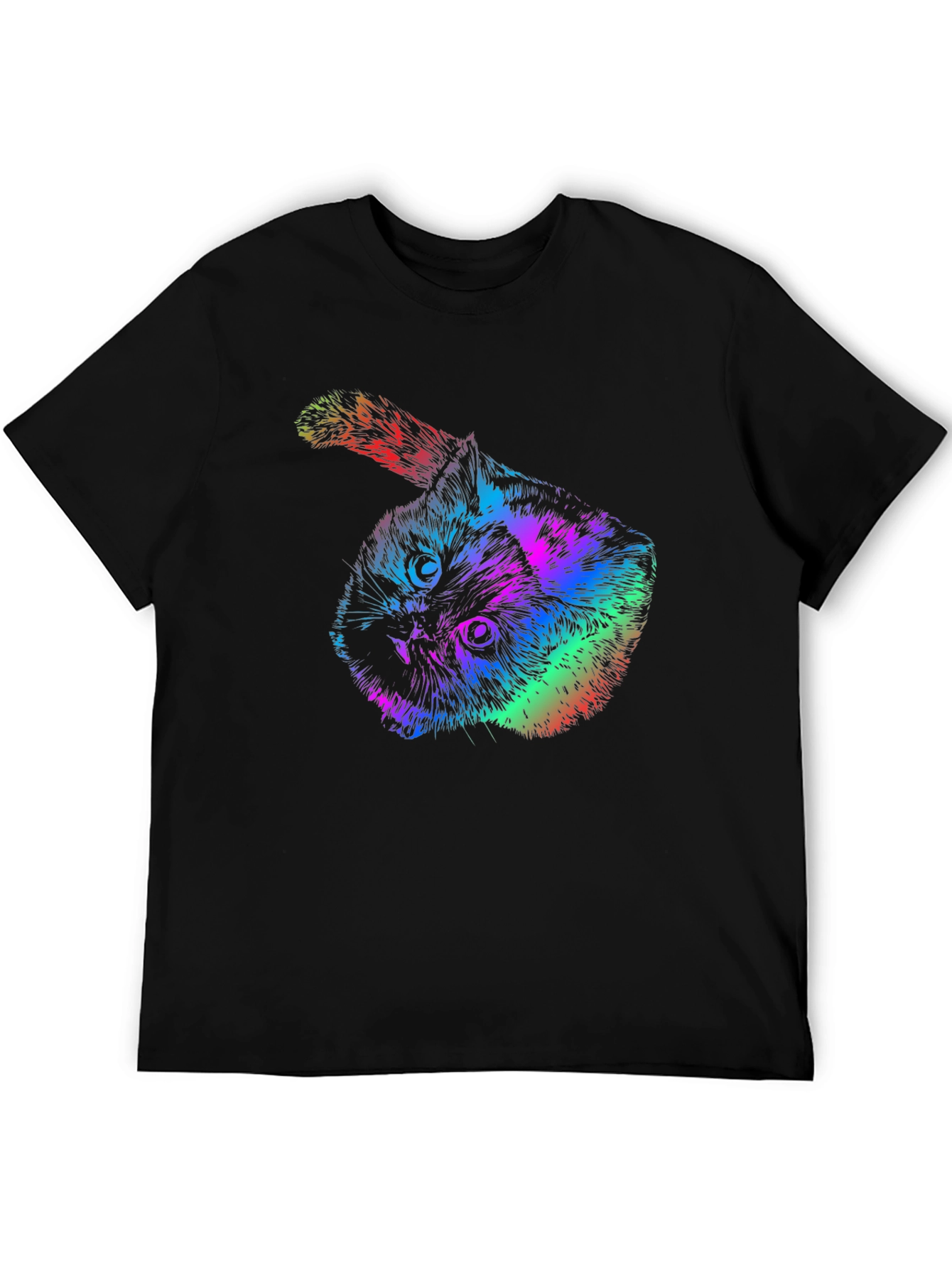 Rainbow Cat Graphic Tee - Cool Black T-Shirt
