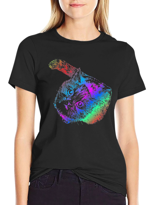 Rainbow Cat Graphic Tee - Cool Black T-Shirt
