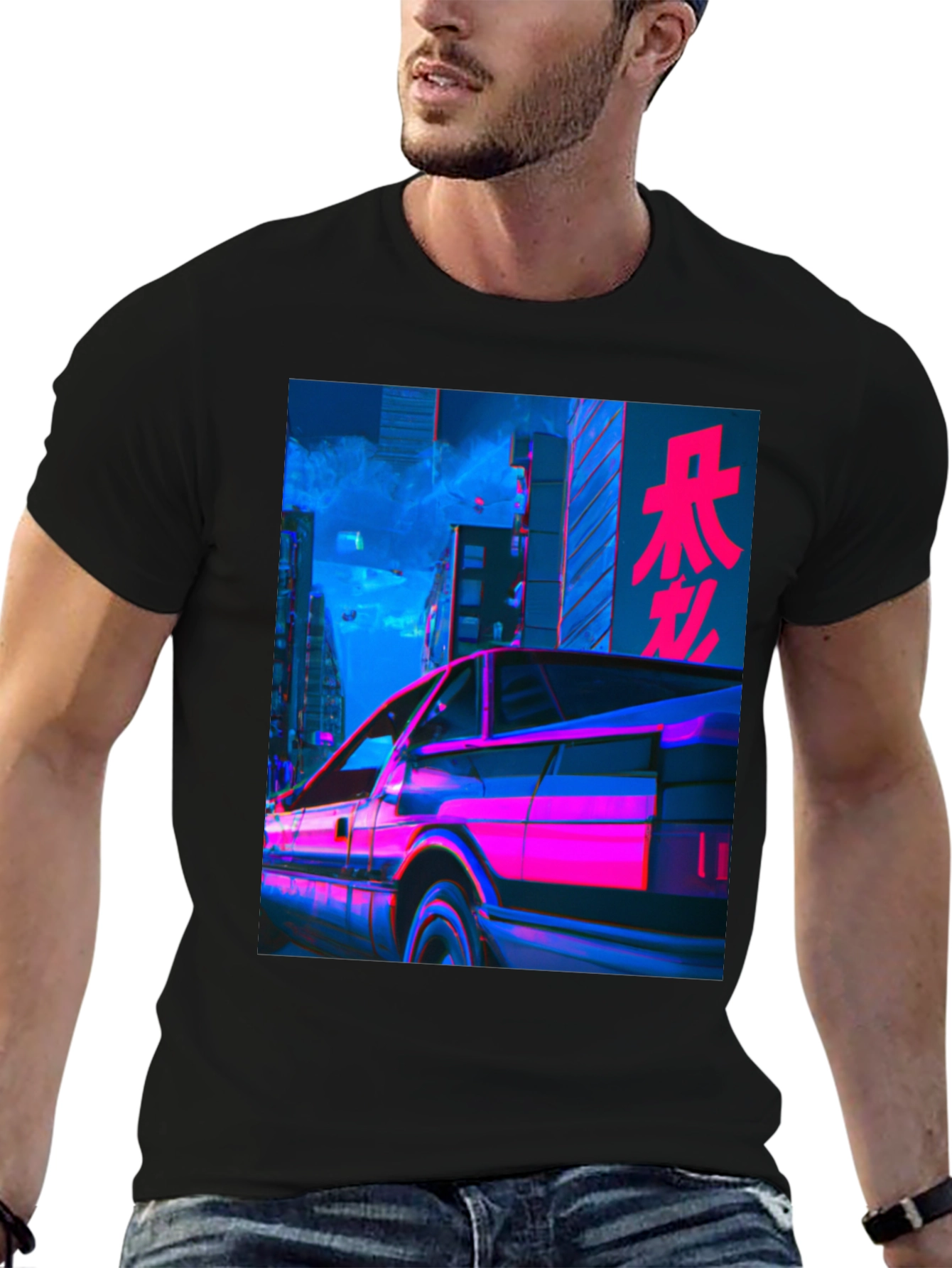 Retrowave Car Graphic Tee - Black