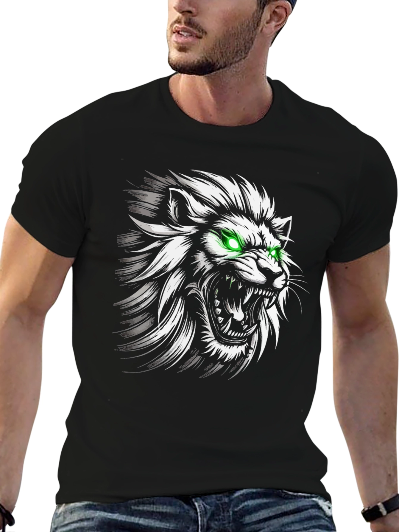 Mens Black Lion Graphic Tee - Fierce Style