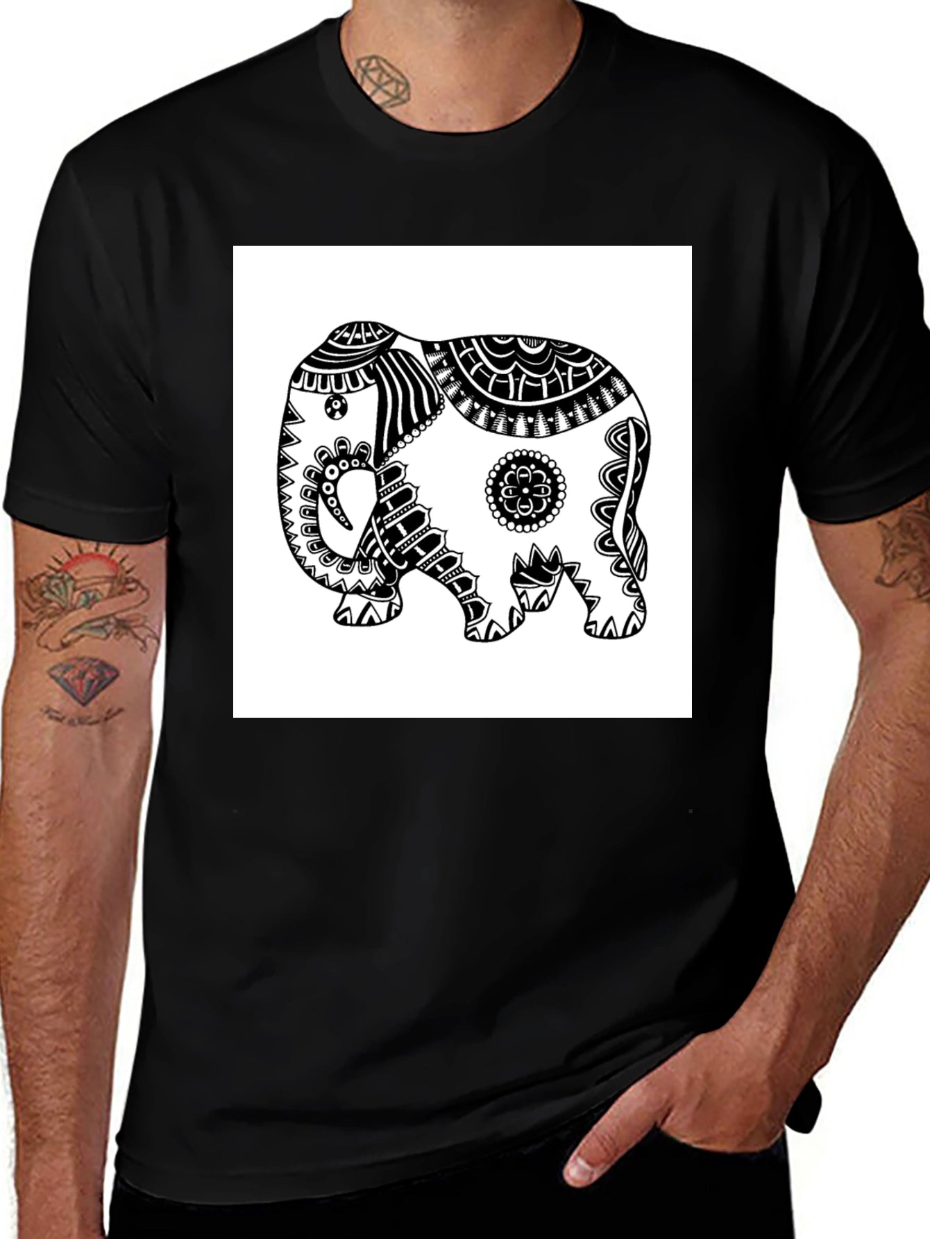 Elephant Graphic Tee - Black Casual T-Shirt