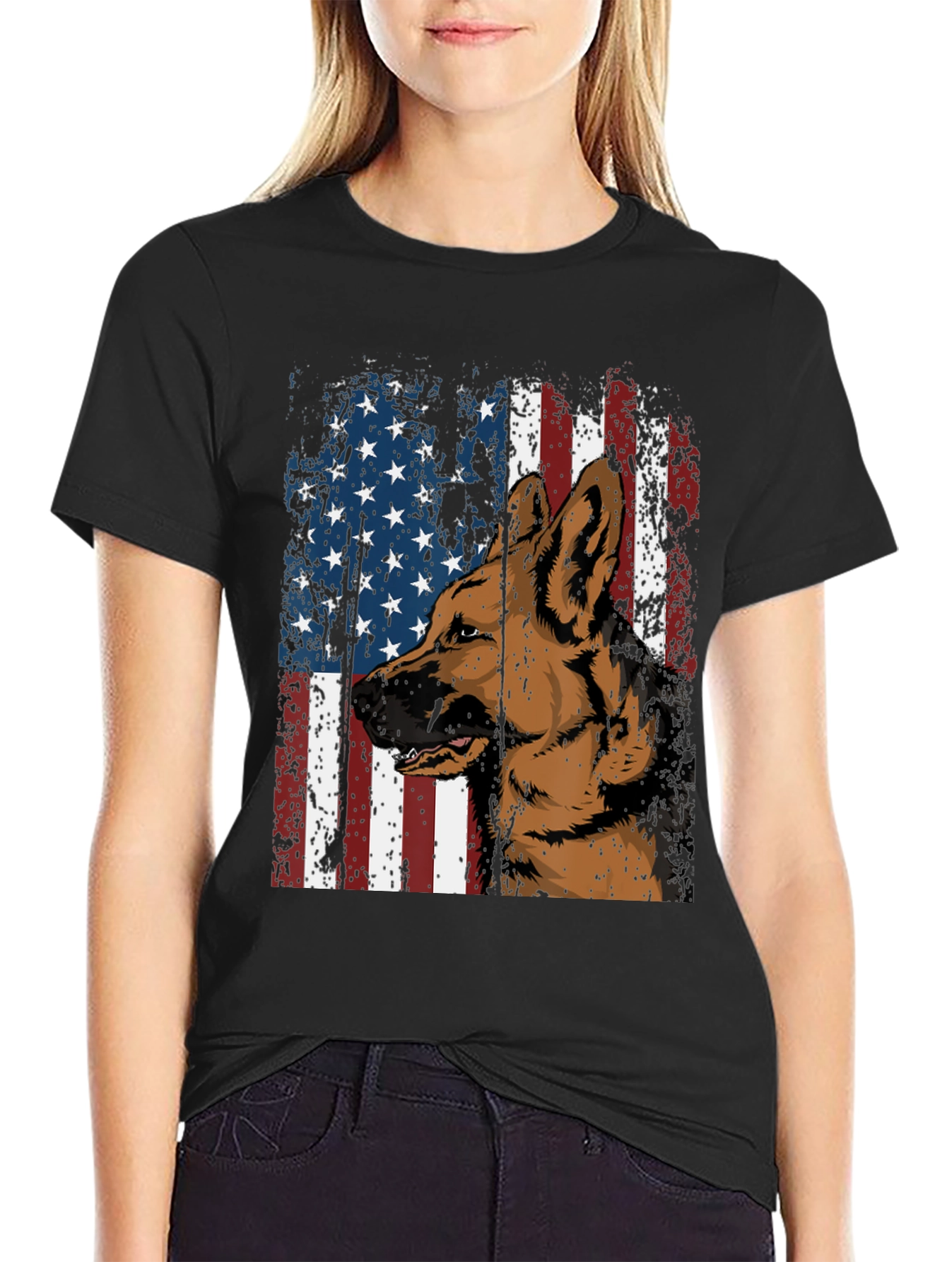 Patriotic German Shepherd Flag Graphic Tee