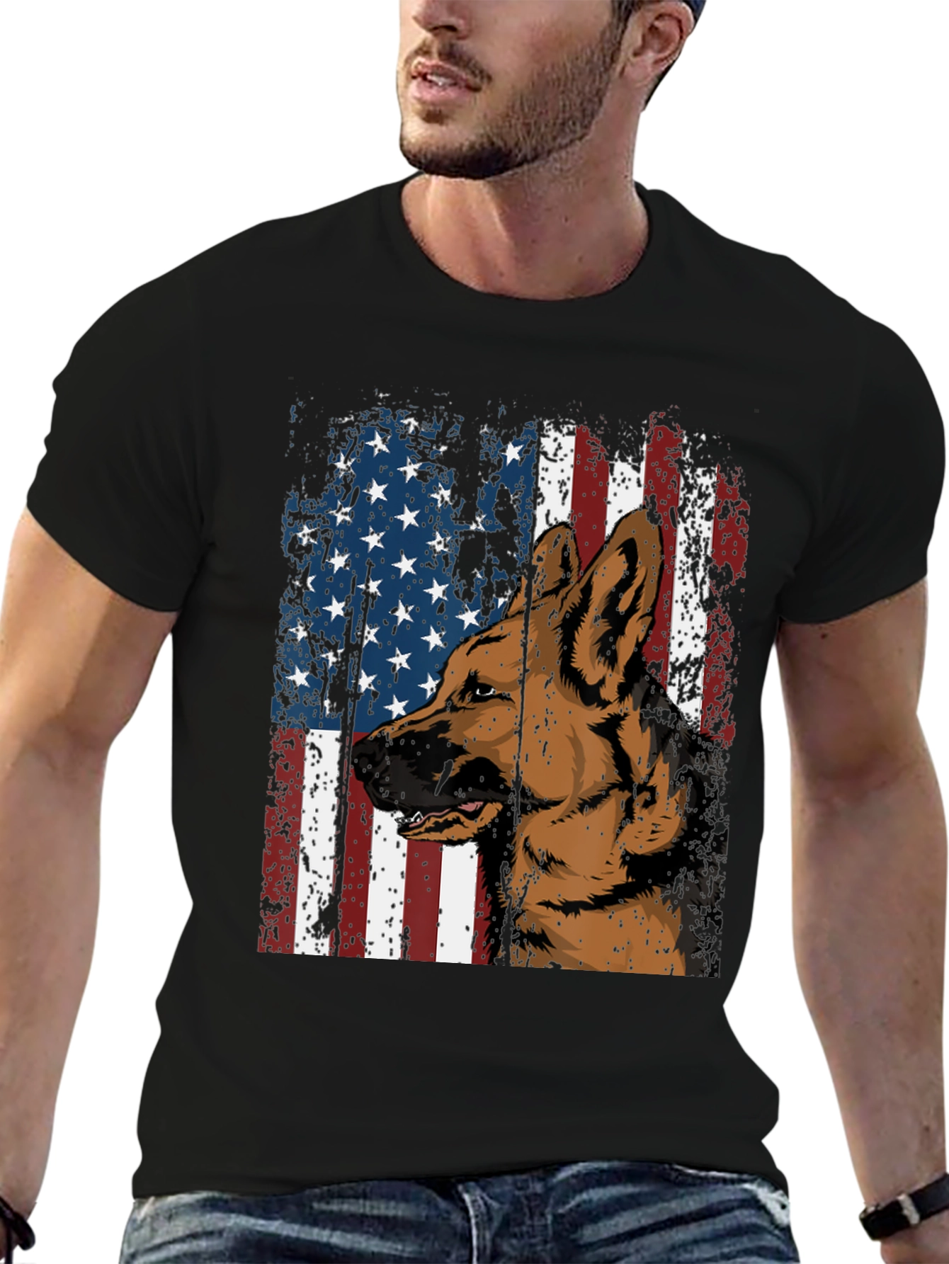 Patriotic German Shepherd Flag Graphic Tee