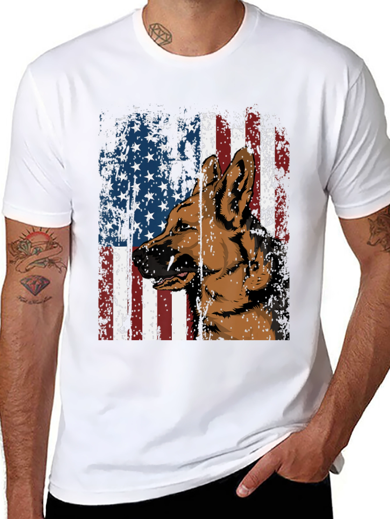 Patriotic German Shepherd Flag Graphic Tee