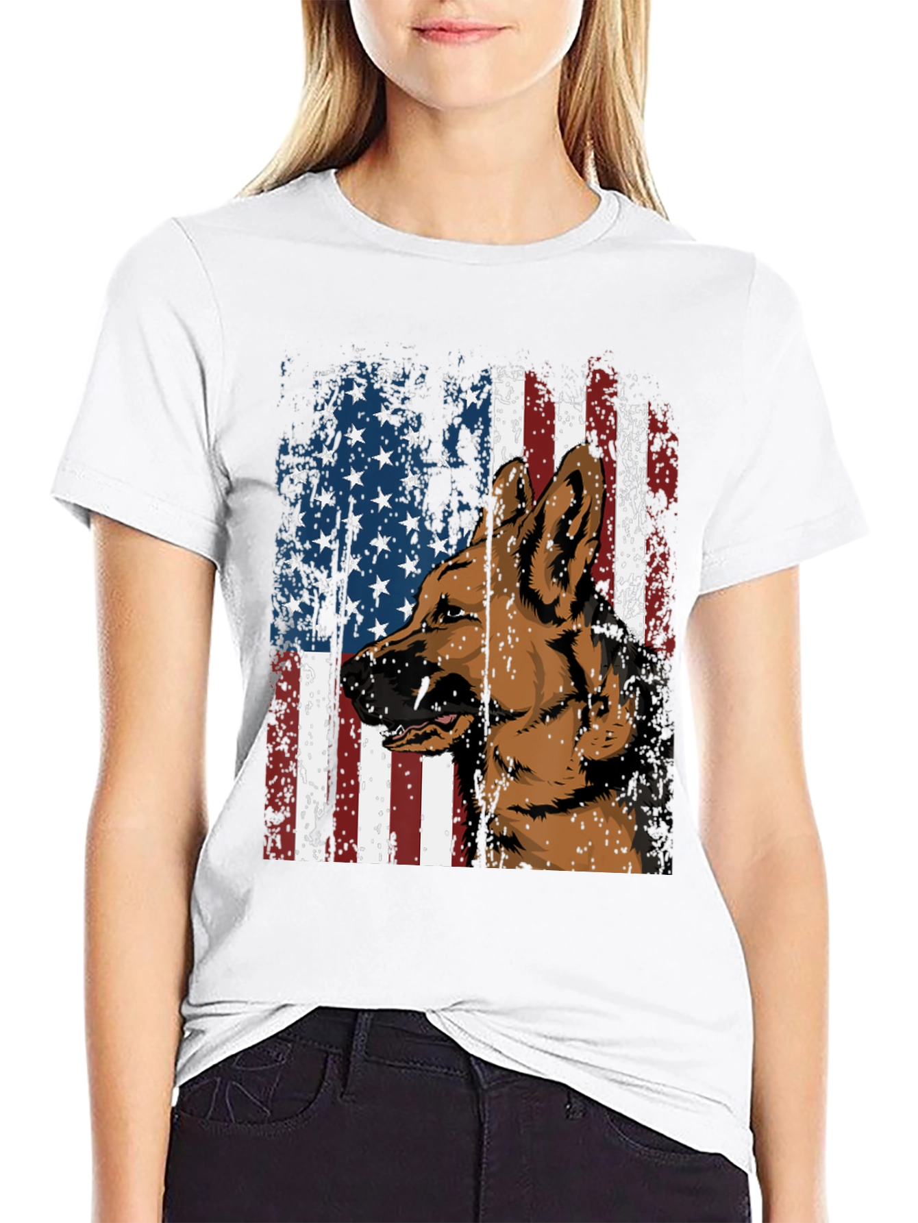 Patriotic German Shepherd Flag Graphic Tee