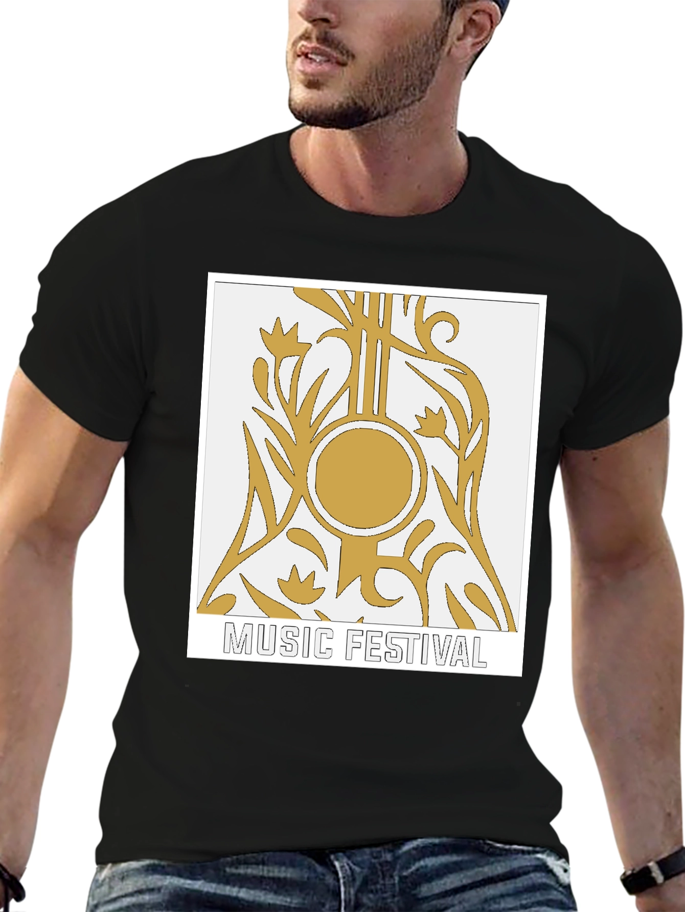 Music Festival Graphic Tee - Black Cotton T-Shirt