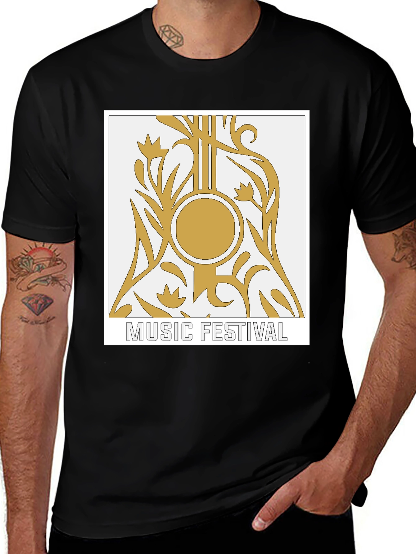 Music Festival Graphic Tee - Black Cotton T-Shirt