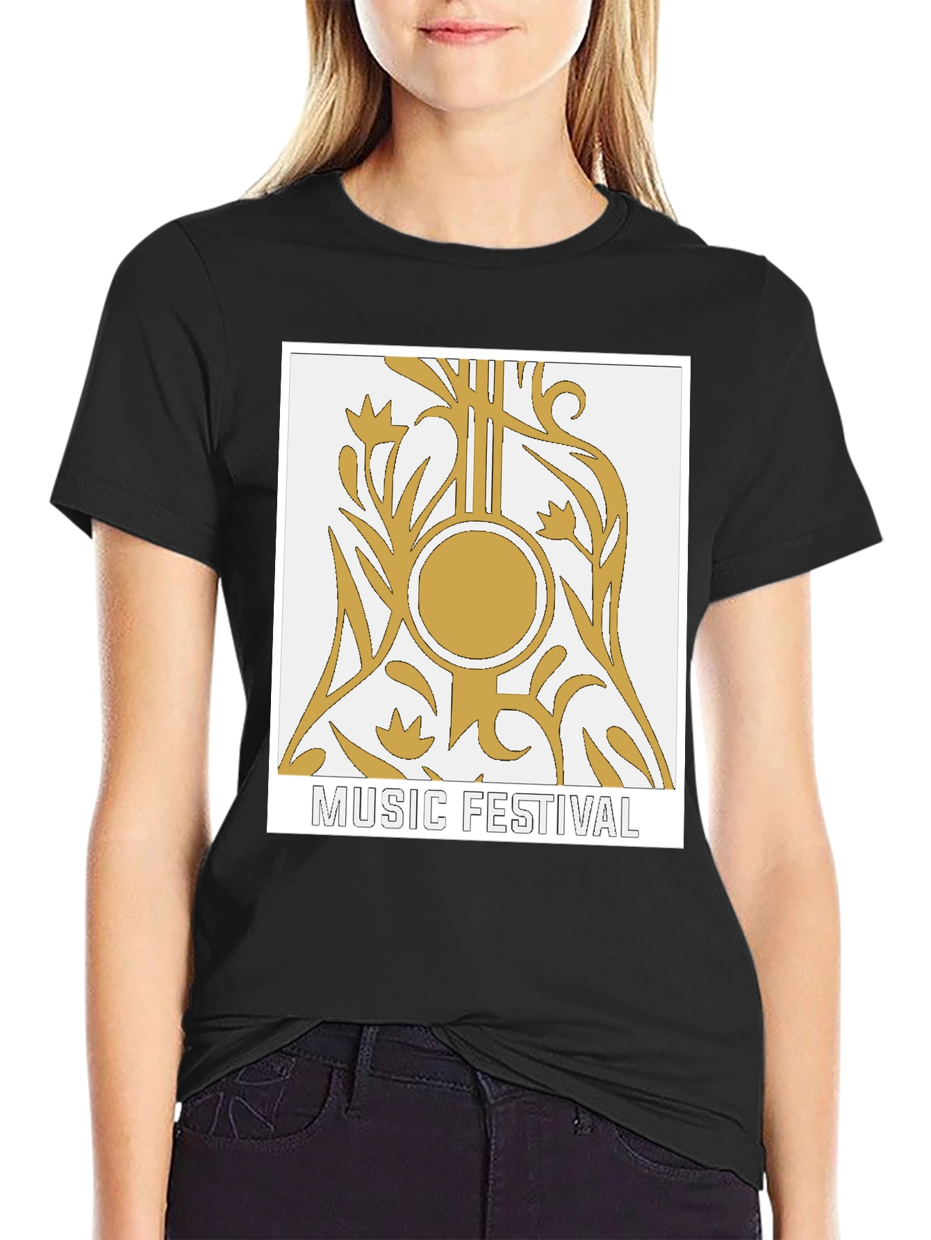 Music Festival Graphic Tee - Black Cotton T-Shirt