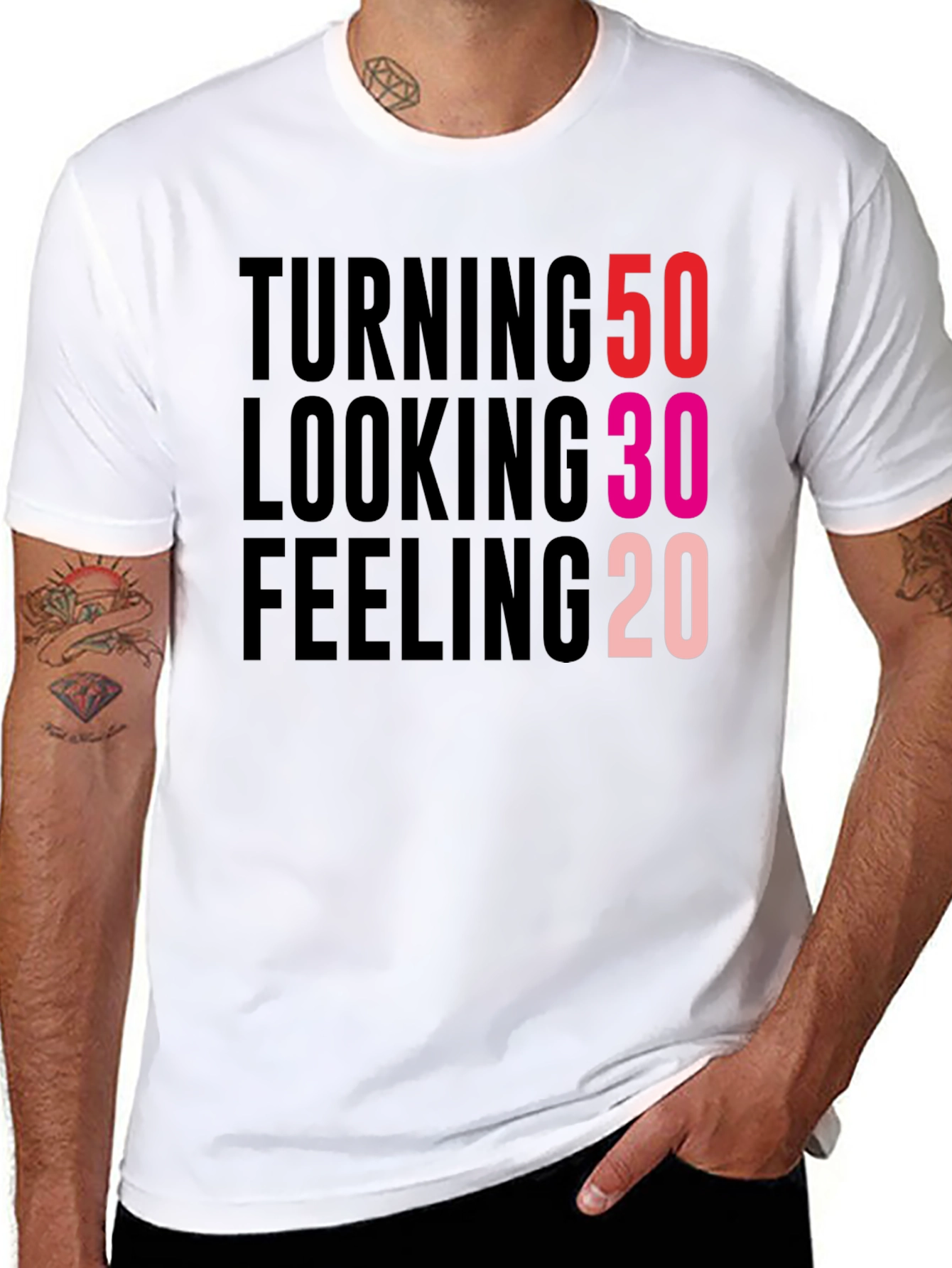 Turning 50 Looking 30 Feeling 20 Black T-Shirt