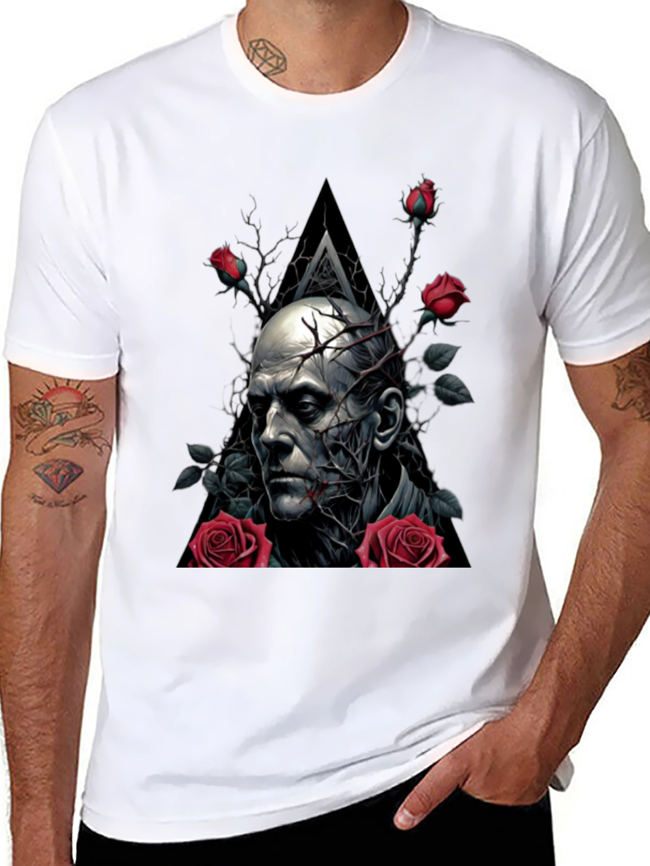 Gothic Horror T-Shirt: Man Roses Triangle