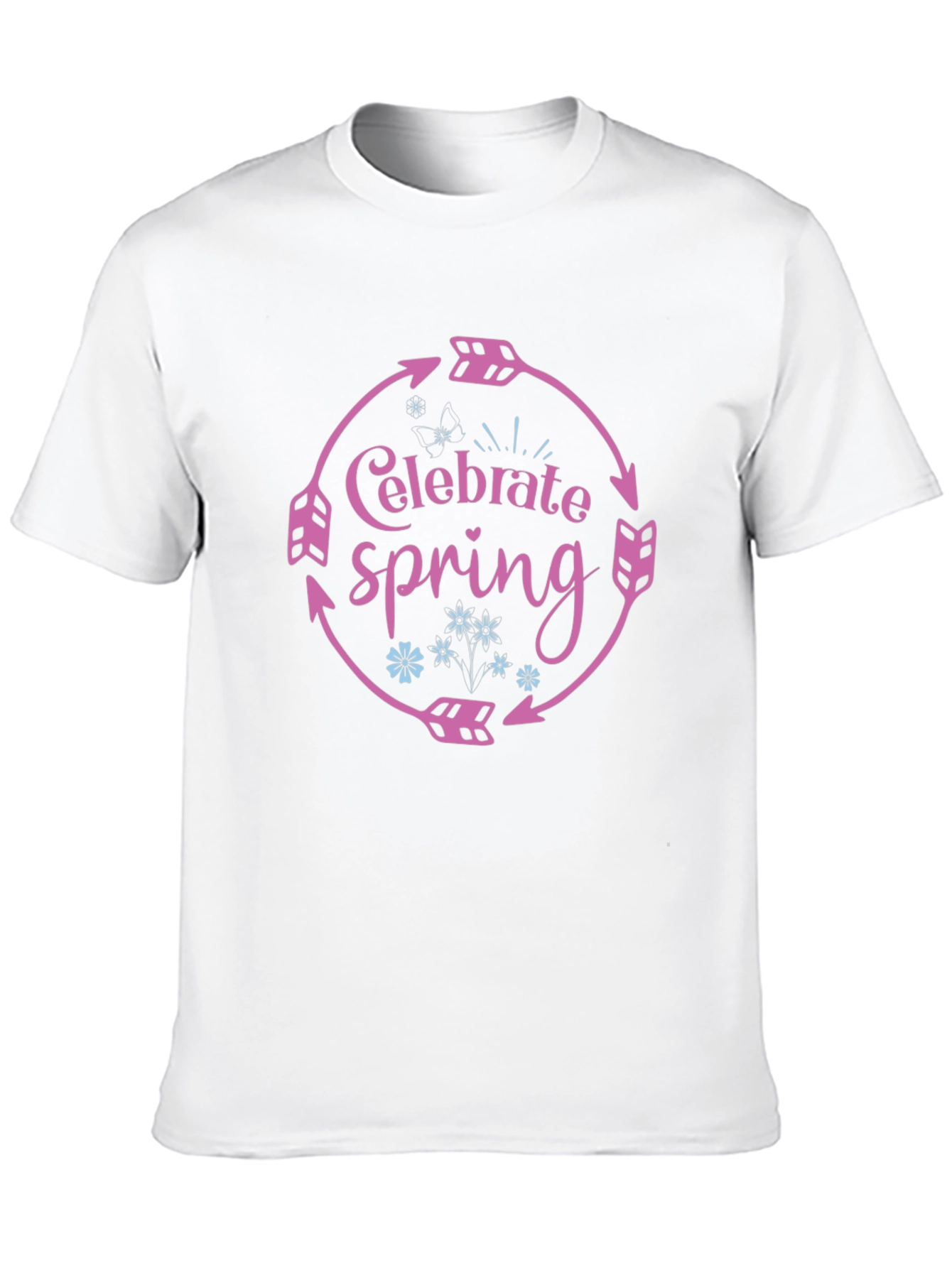 Celebrate Spring Black T-Shirt with Arrow Circle Design
