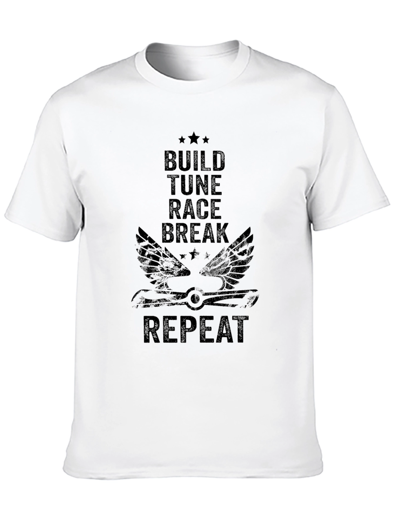 Build Tune Race Repeat Mens Black Graphic T-Shirt