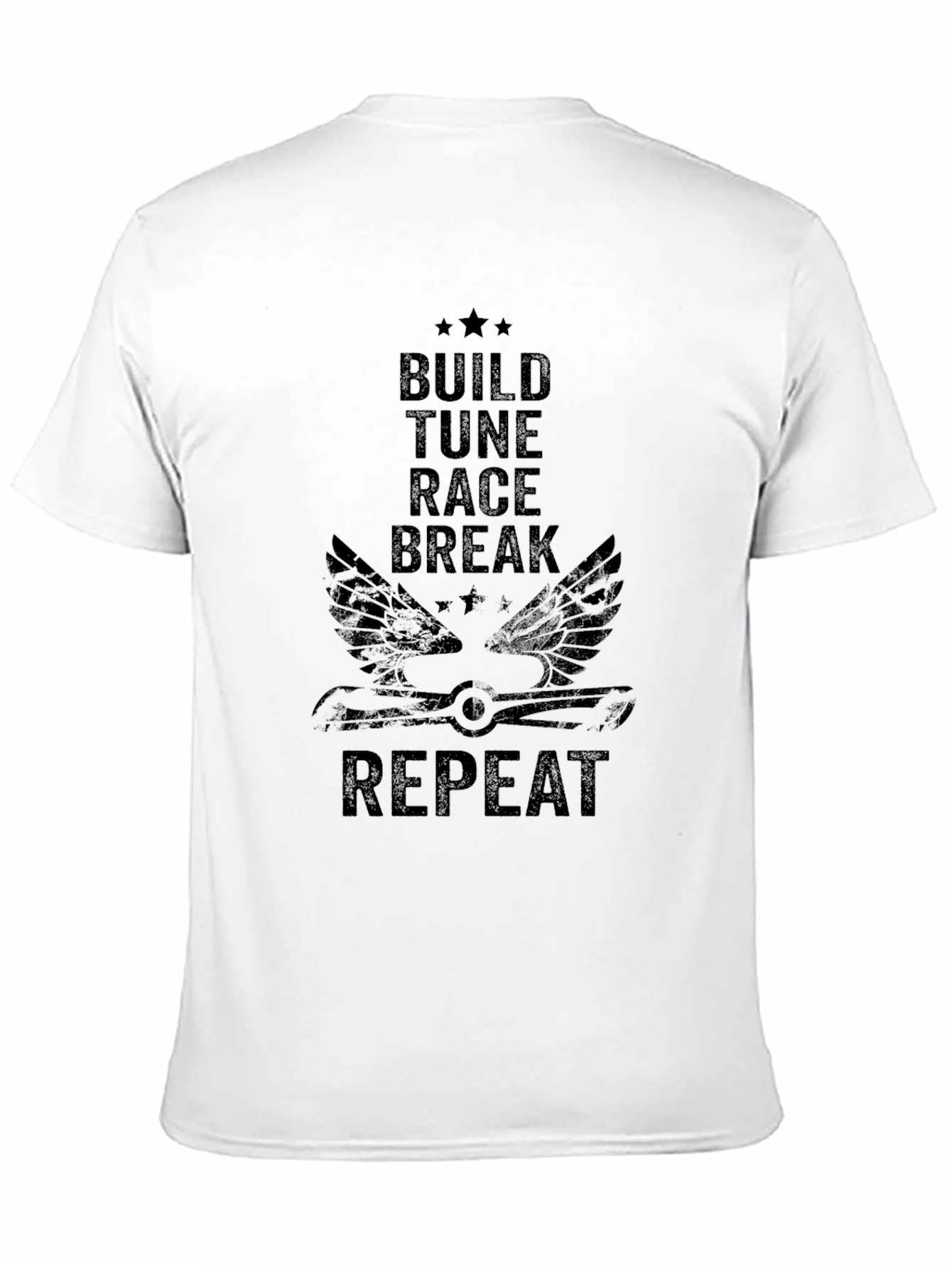 Build Tune Race Repeat Mens Black Graphic T-Shirt