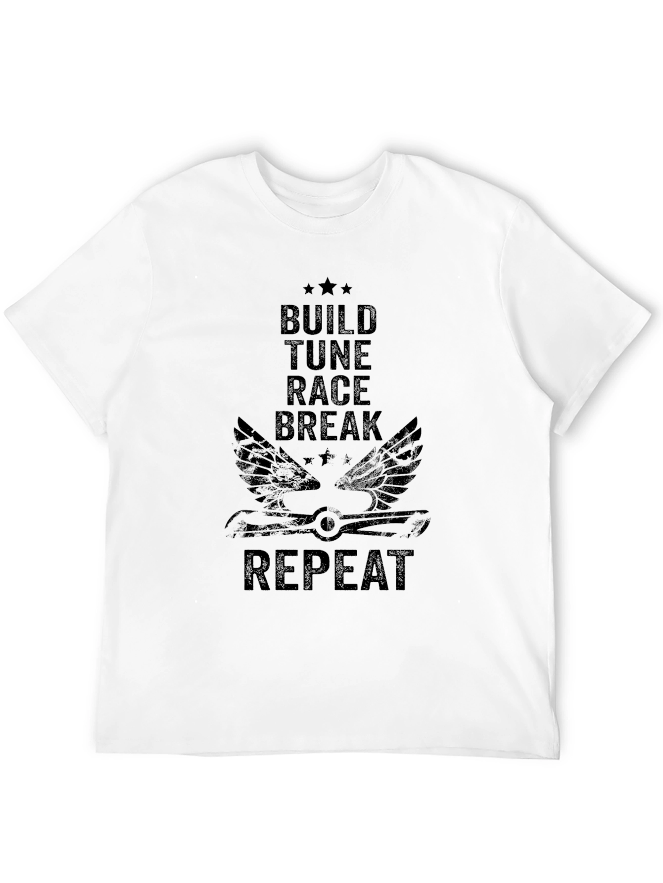 Build Tune Race Repeat Mens Black Graphic T-Shirt