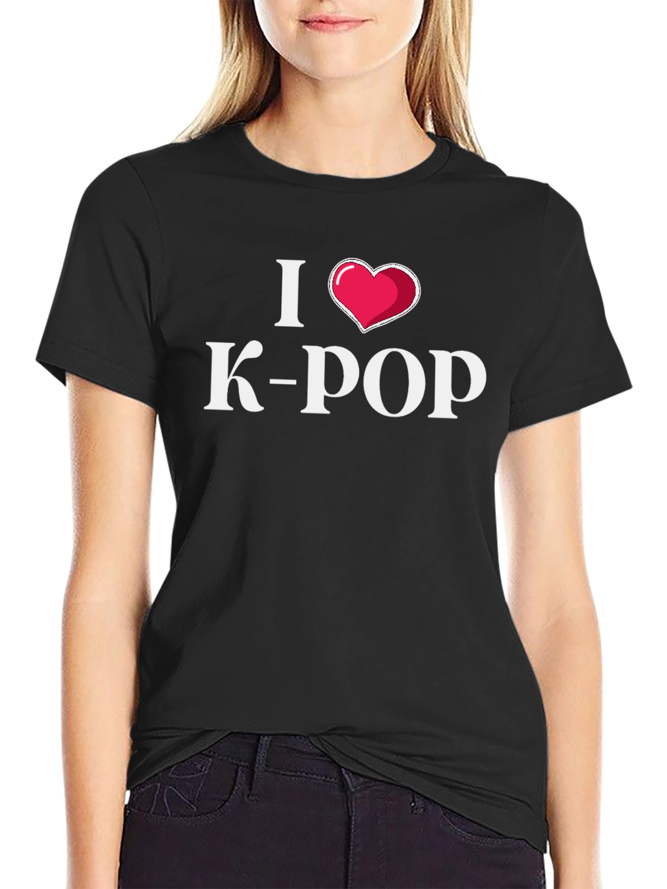 I Love K-Pop Heart Black T-Shirt