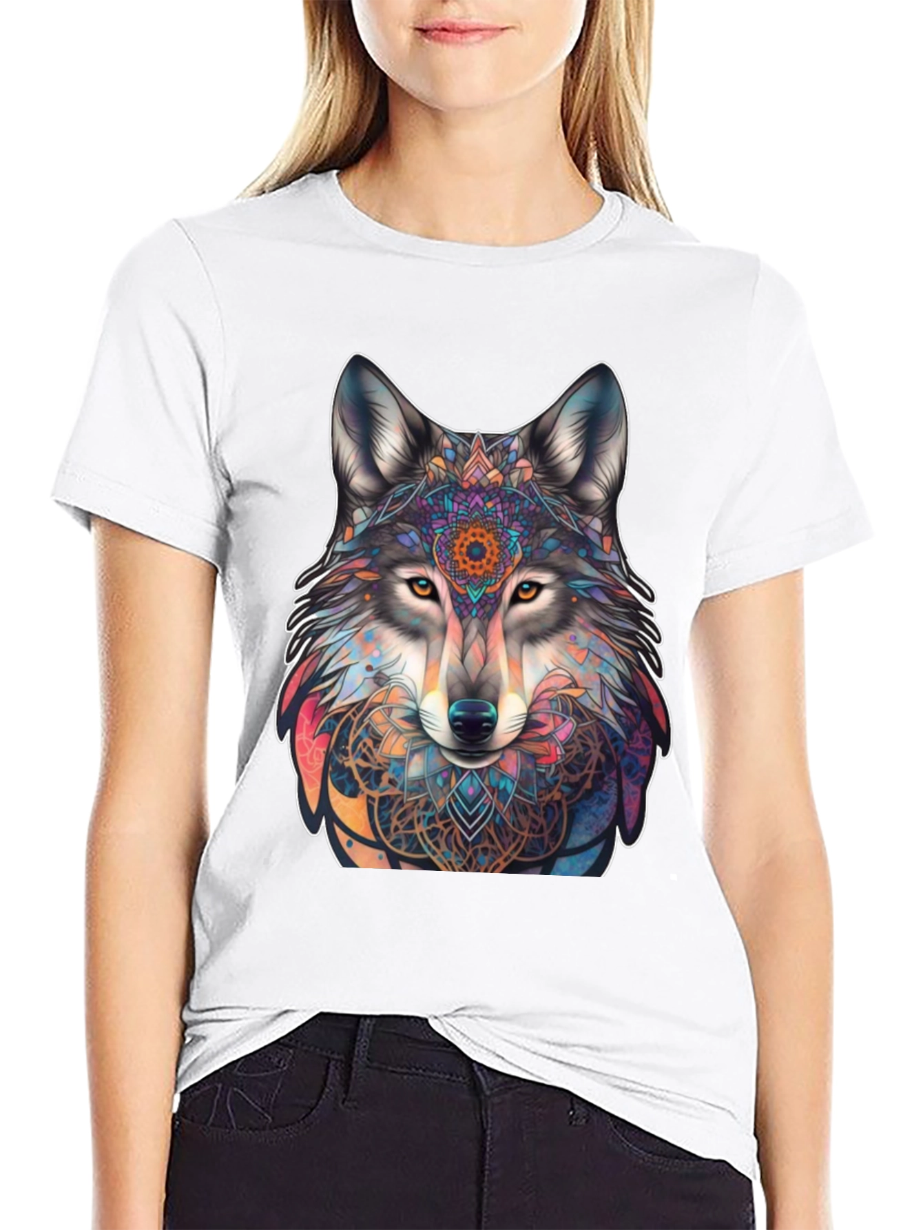 Wolf Mandala Graphic Tee - Stylish Mens Black T-Shirt