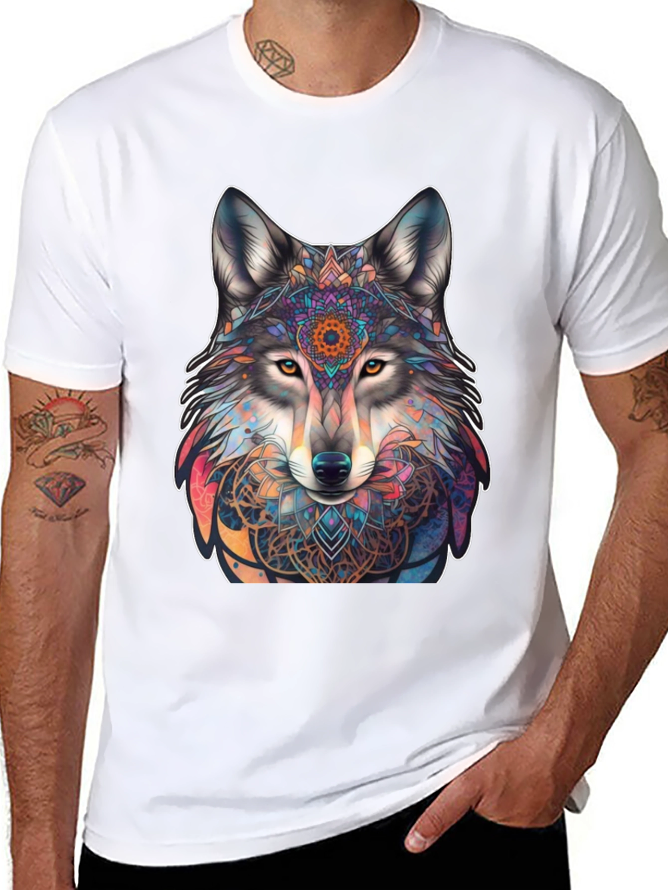 Wolf Mandala Graphic Tee - Stylish Mens Black T-Shirt