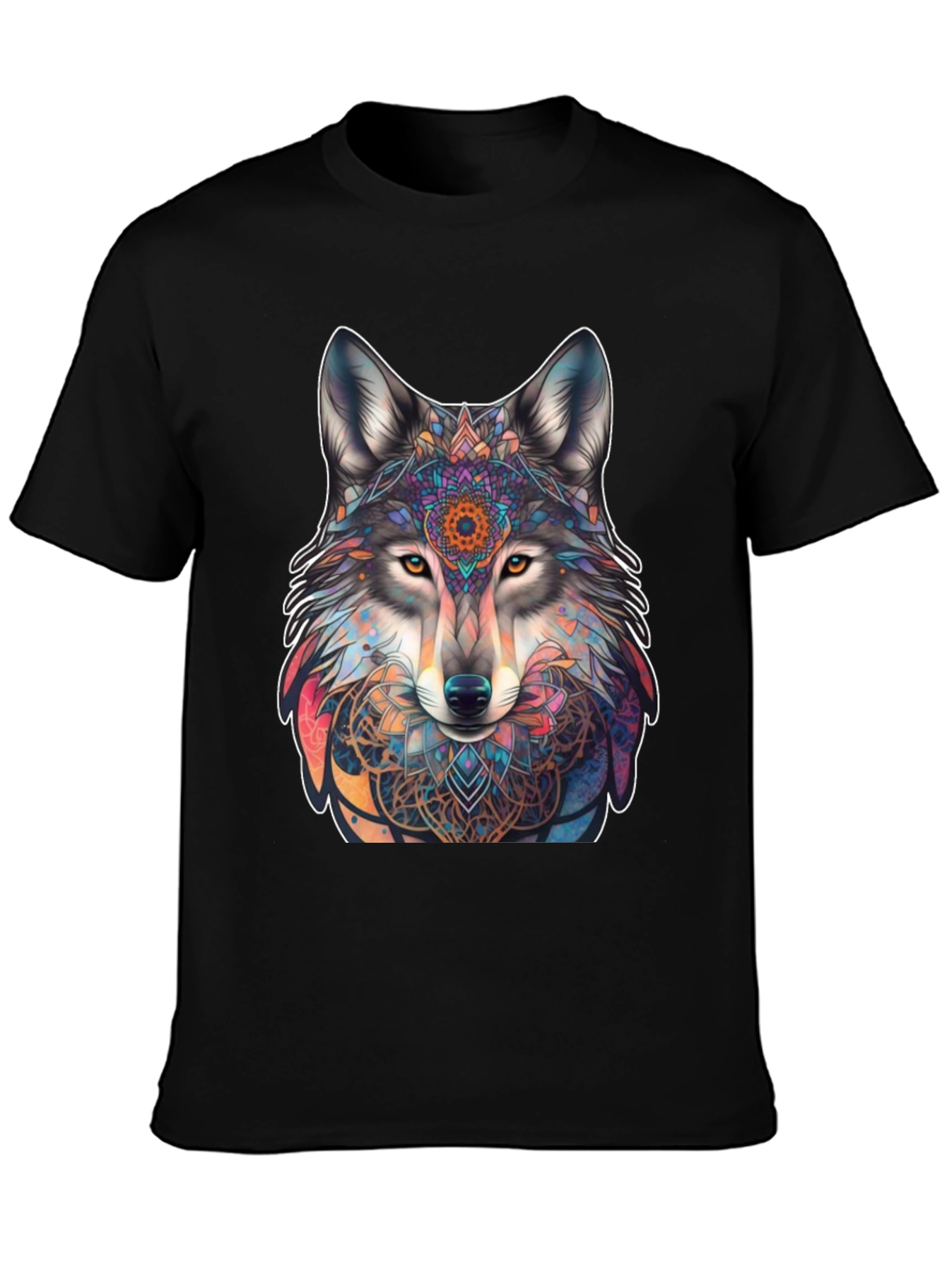 Wolf Mandala Graphic Tee - Stylish Mens Black T-Shirt