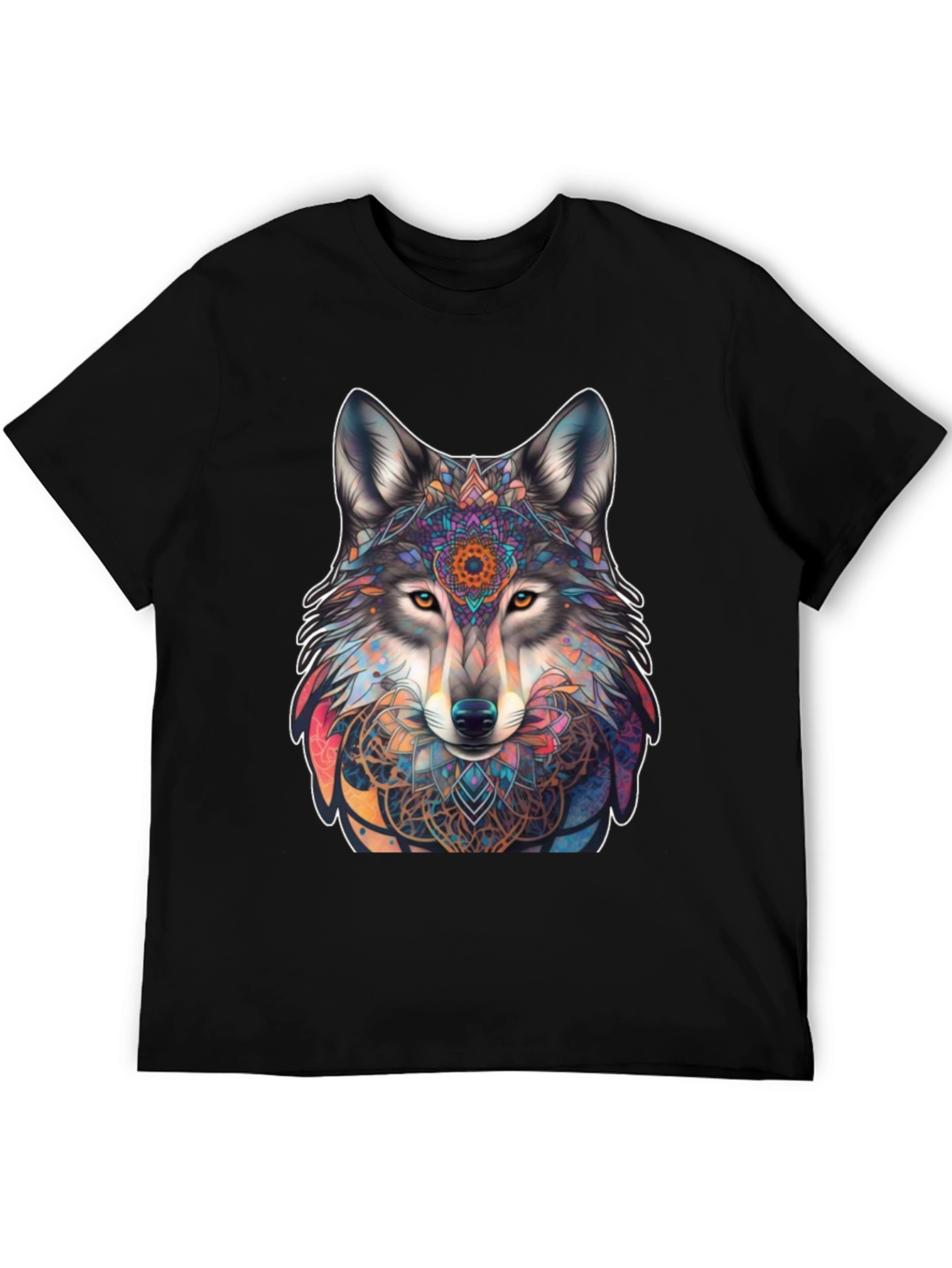 Wolf Mandala Graphic Tee - Stylish Mens Black T-Shirt