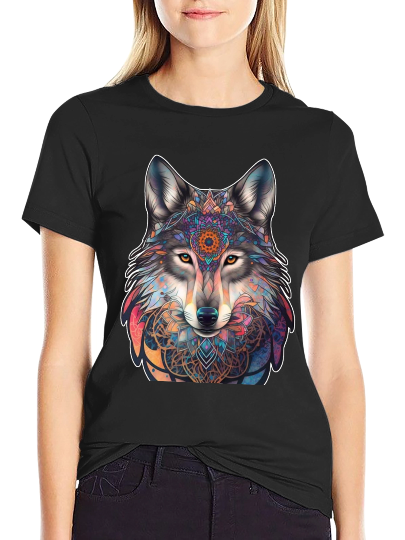 Wolf Mandala Graphic Tee - Stylish Mens Black T-Shirt