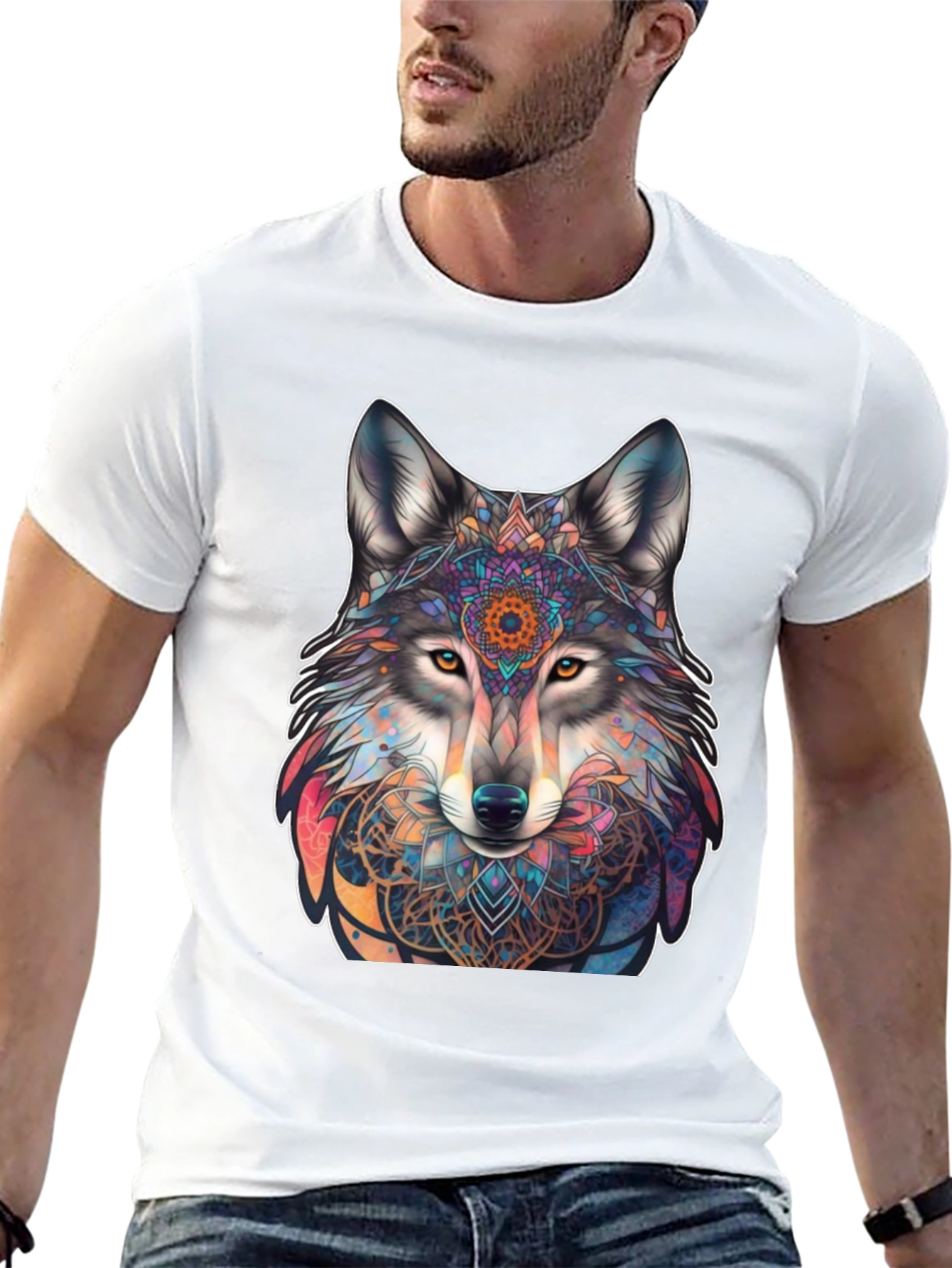 Wolf Mandala Graphic Tee - Stylish Mens Black T-Shirt